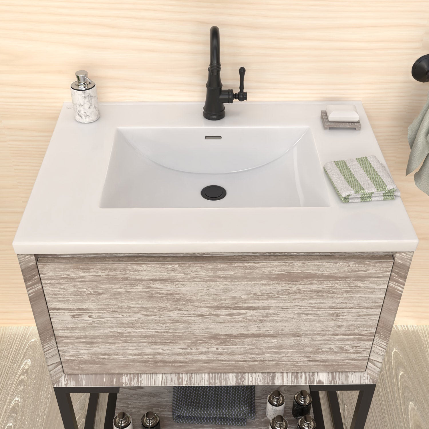 31" Countertop Vanity Sink with Integrated Rectangular Bowl
