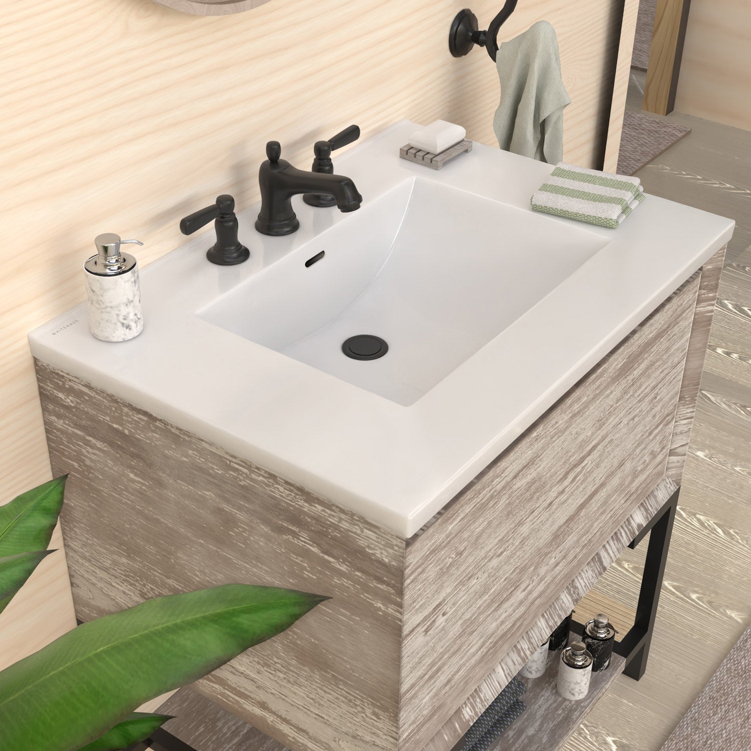 31" Countertop Vanity Sink with Integrated Rectangular Bowl