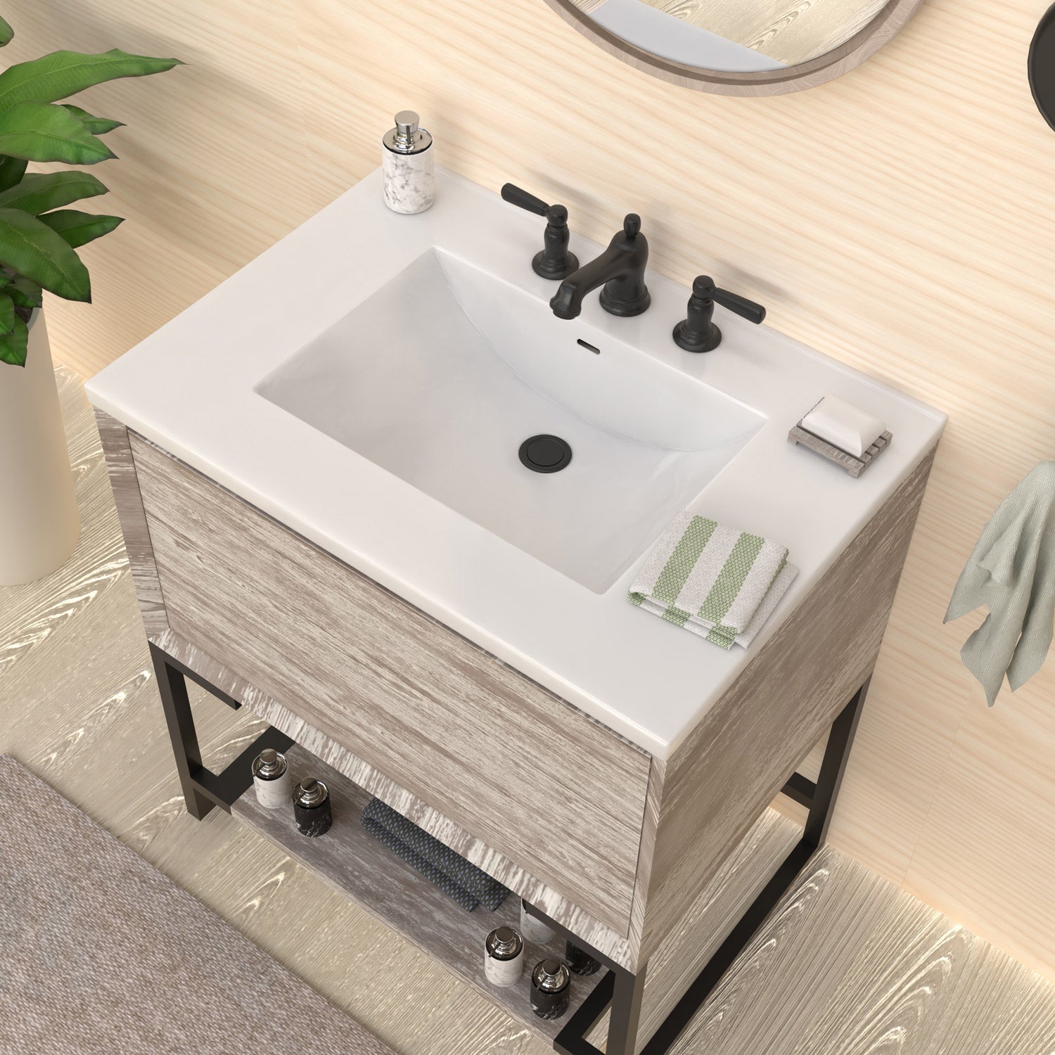 31" Countertop Vanity Sink with Integrated Rectangular Bowl