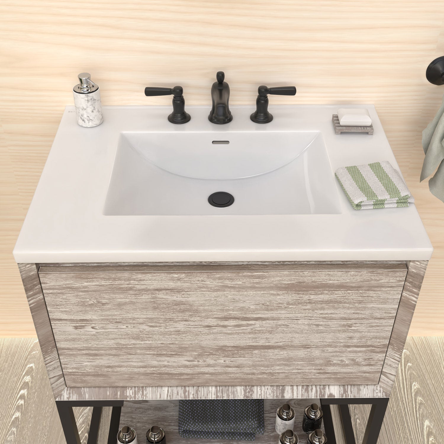 31" Countertop Vanity Sink with Integrated Rectangular Bowl