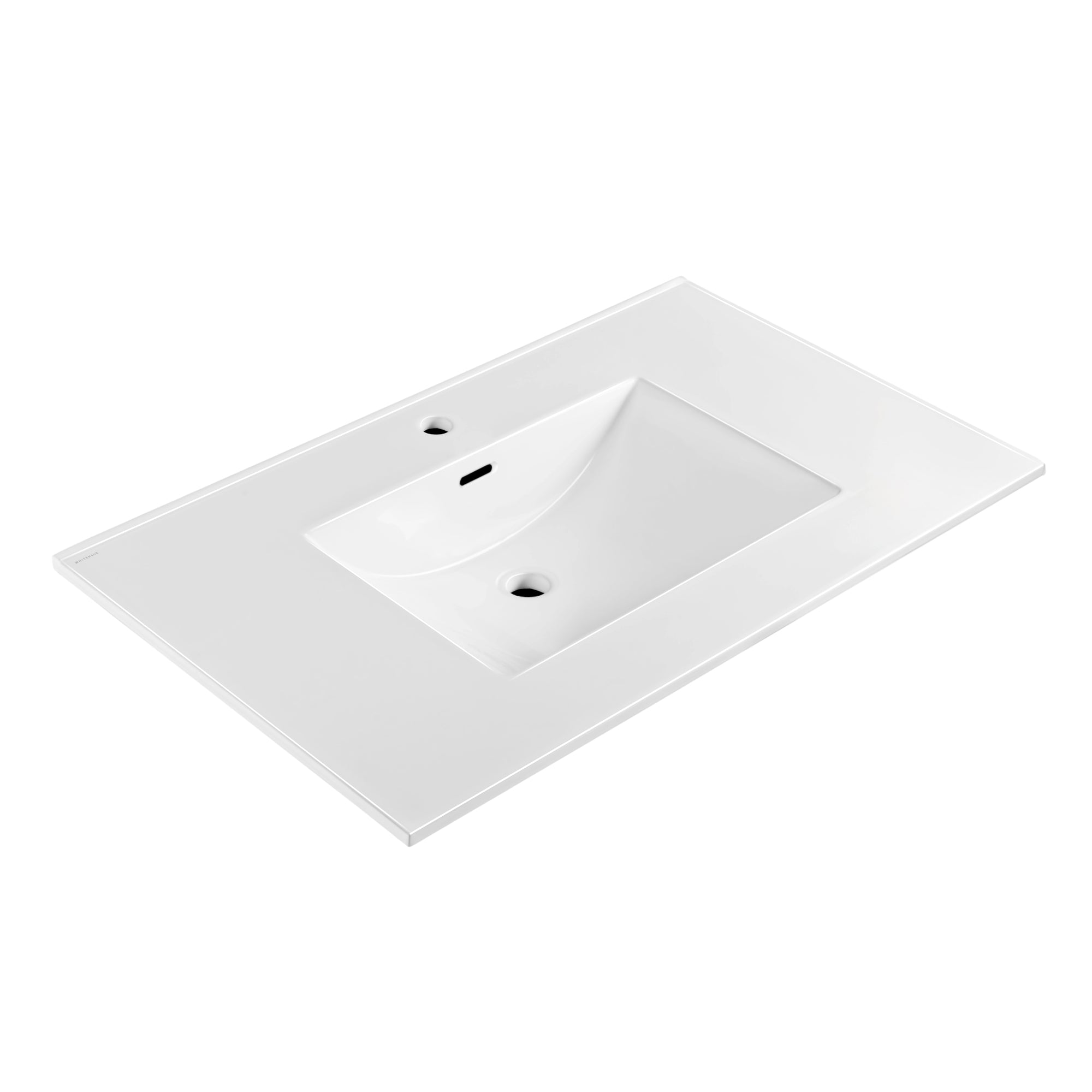 37" Countertop Vanity Sink with Integrated Rectangular Bowl, Single Faucet Drilling and Overflow