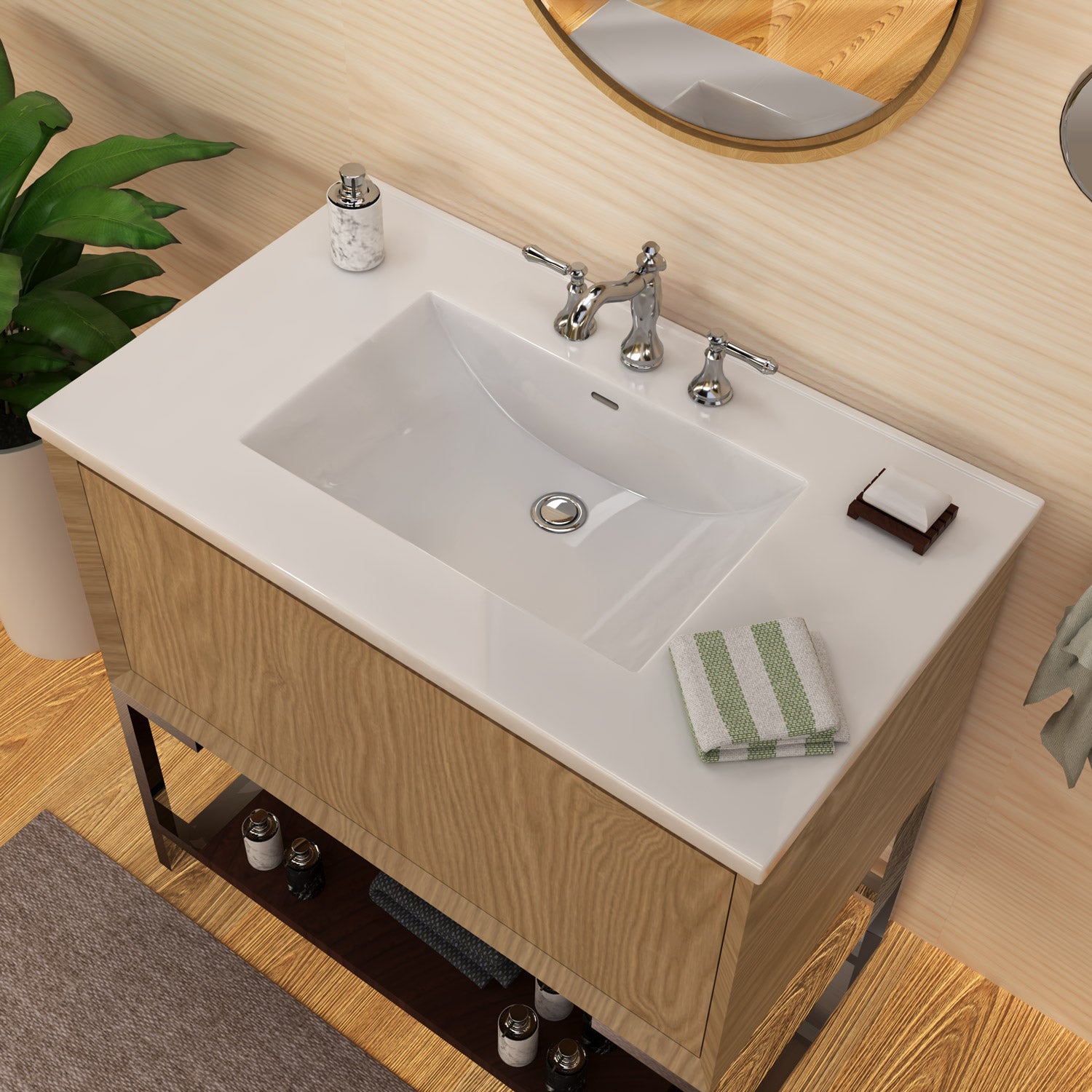 37" Countertop Vanity Sink with Integrated Rectangular Bowl, Single Faucet Drilling and Overflow