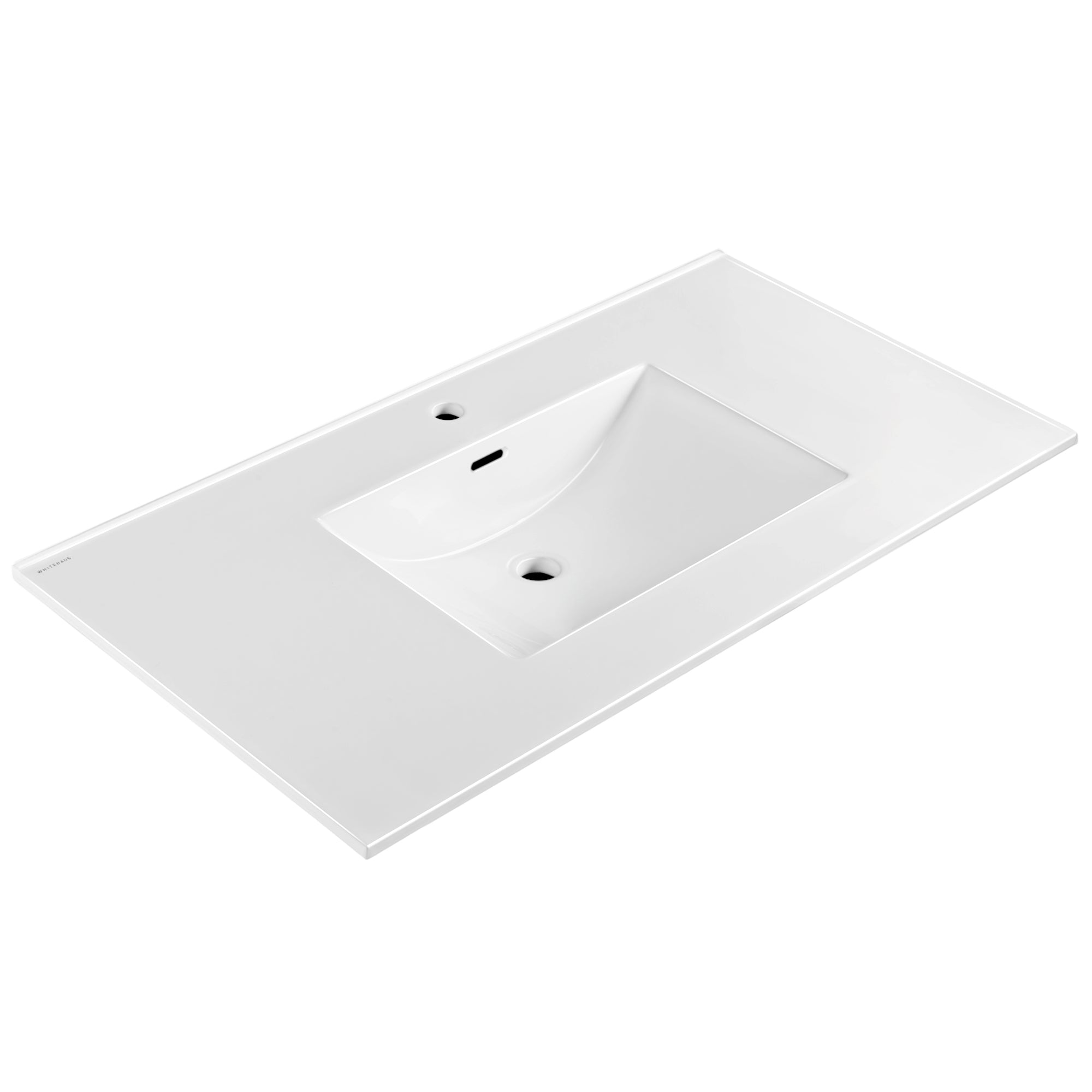 43" Countertop Vanity Sink with Integrated Rectangular Bowl, Single Faucet Drilling and Overflow