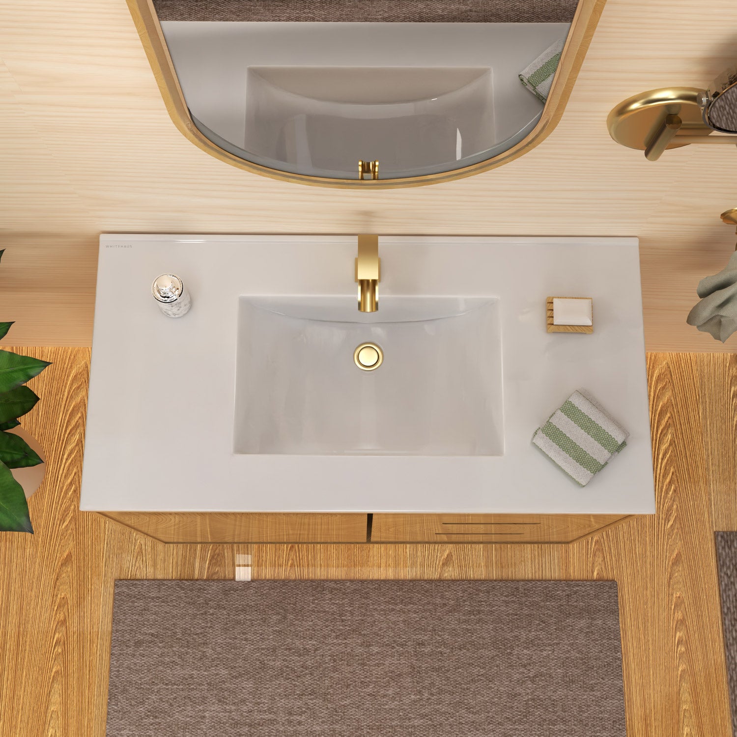 43" Countertop Vanity Sink with Integrated Rectangular Bowl, Single Faucet Drilling and Overflow