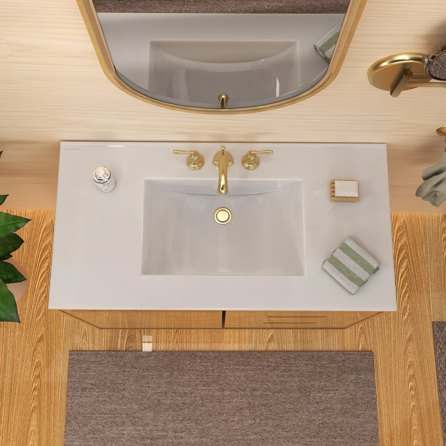 43" Countertop Vanity Sink with Integrated Rectangular Bowl, Single Faucet Drilling and Overflow