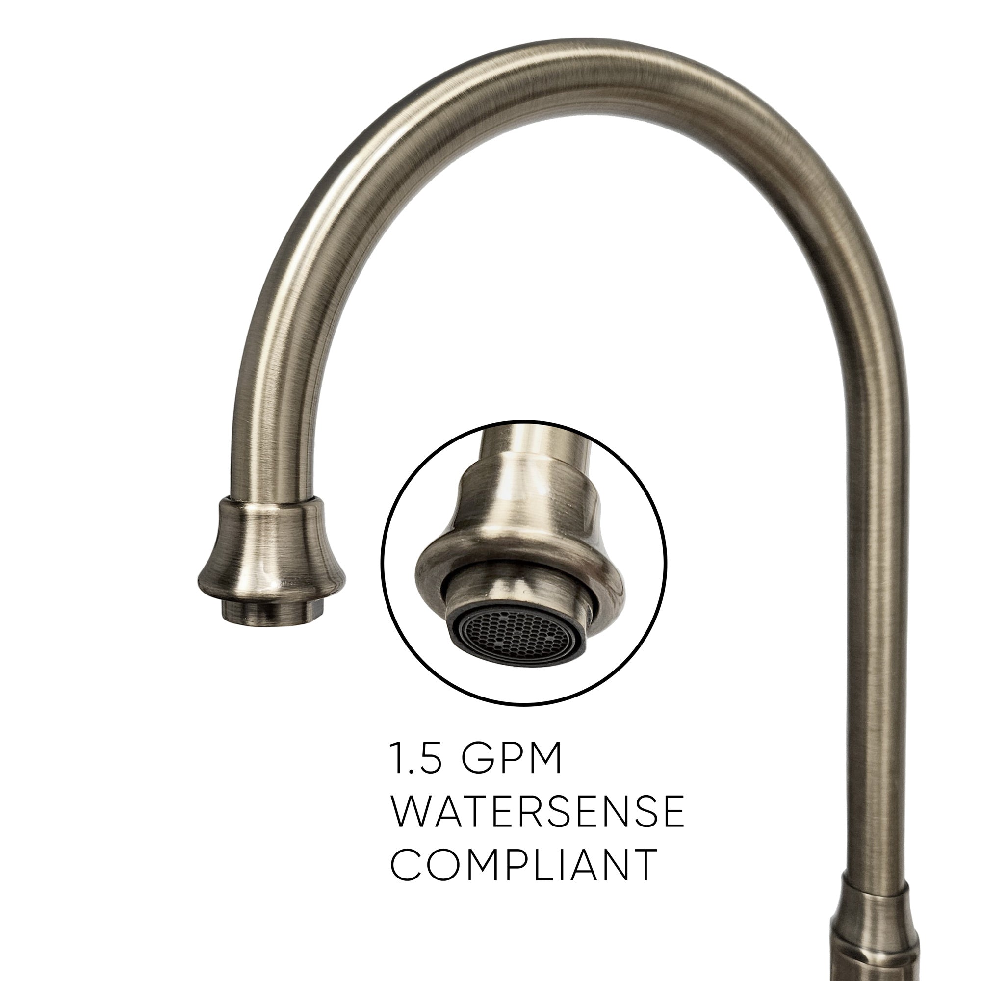 Vintage III Plus Bridge Faucet with Long Gooseneck Swivel Spout, Cross Handles and Solid Brass Side Spray