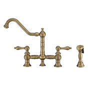 Vintage III Plus Bridge Faucet with Long Traditional Swivel Spout, Lever Handles and Solid Brass Side Spray