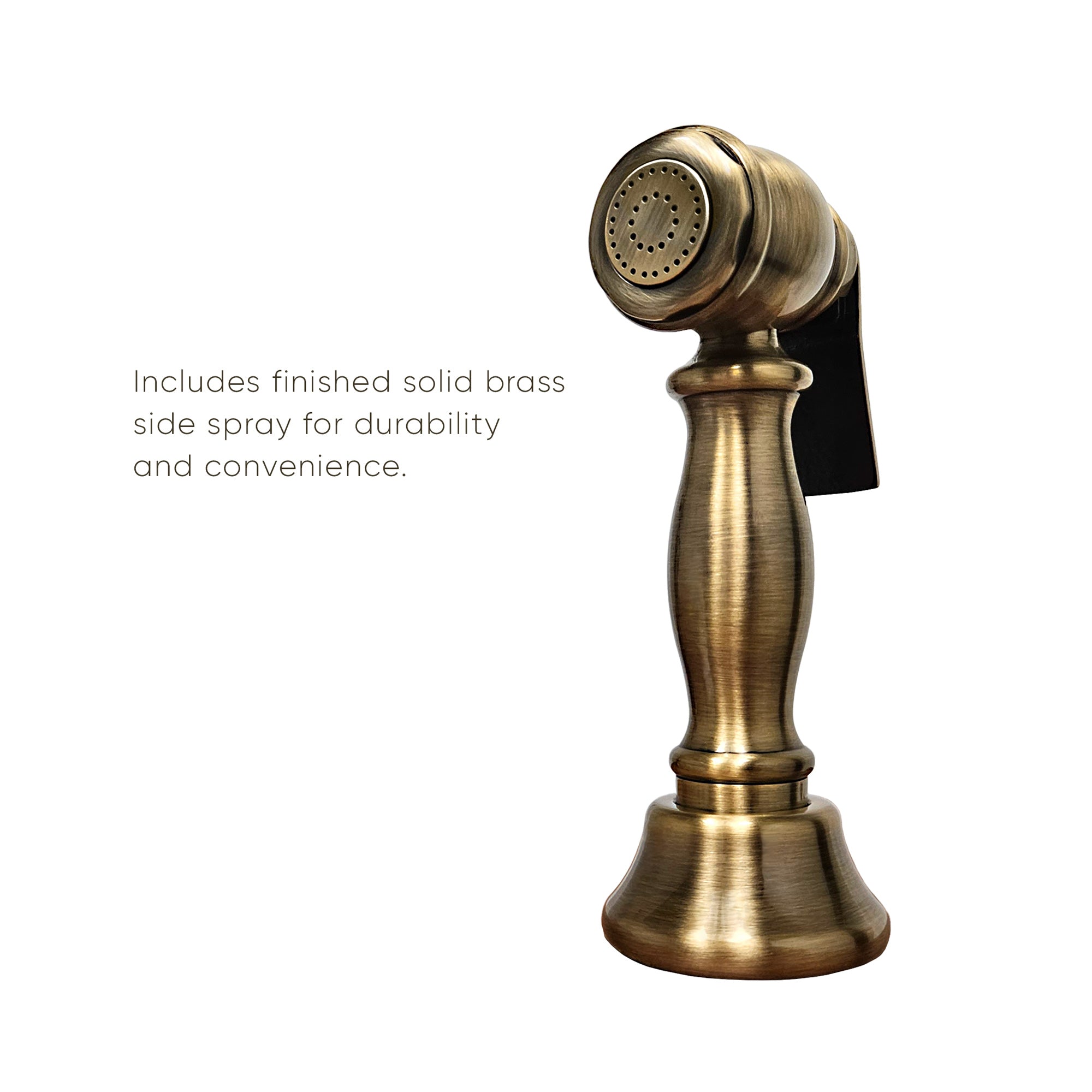Vintage III Plus single lever faucet with traditional swivel spout and solid brass side spray