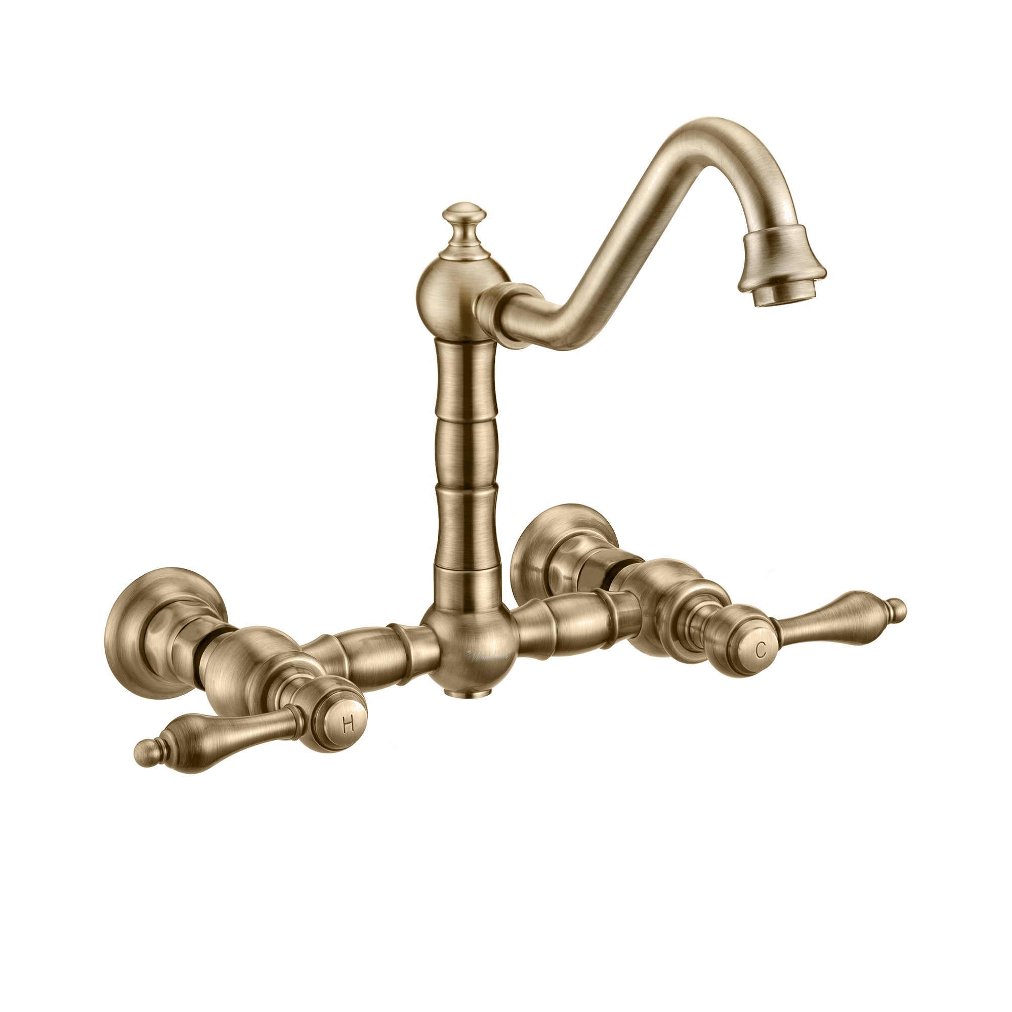 Vintage III Plus Wall Mount Faucet with a  Long Traditional Swivel Spout, Lever Handles and Solid Brass Side Spray