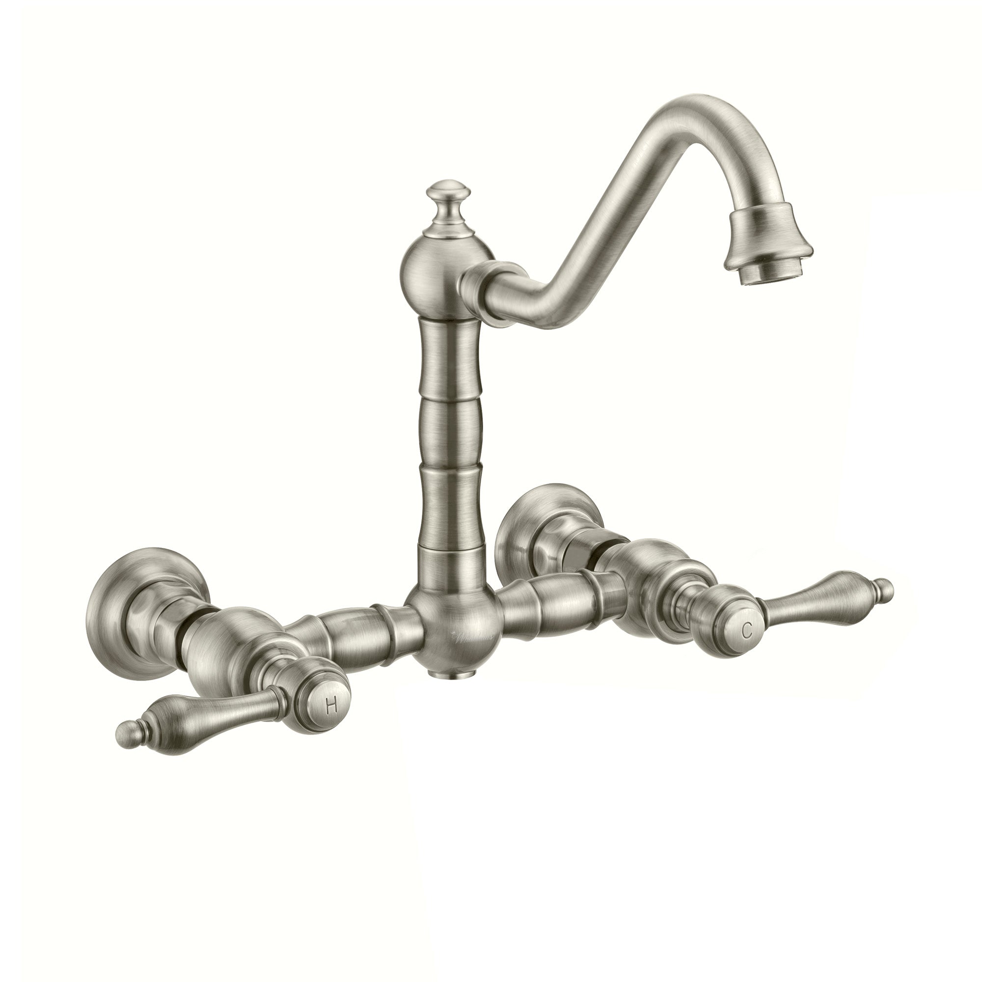 Vintage III Plus Wall Mount Faucet with a  Long Traditional Swivel Spout, Lever Handles and Solid Brass Side Spray