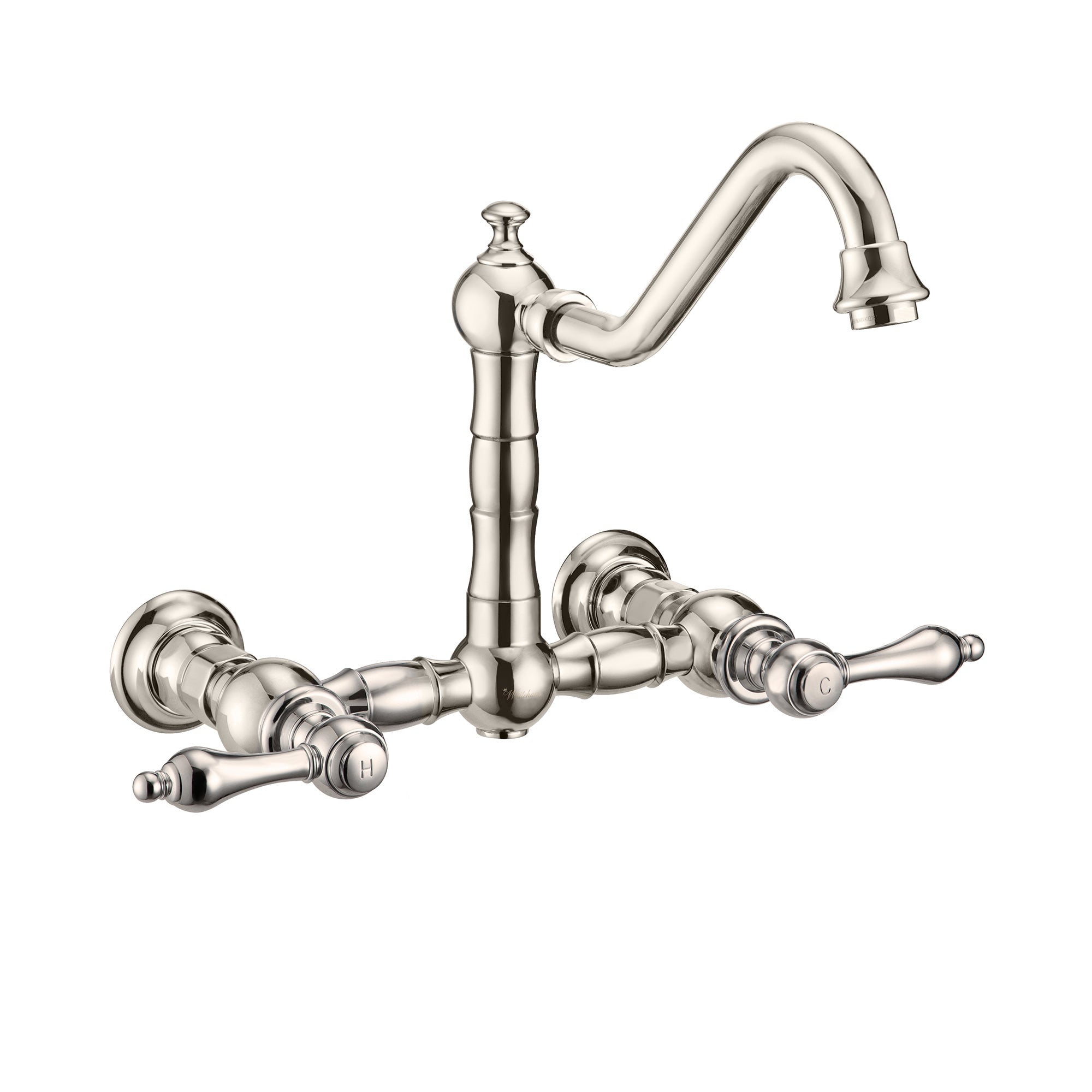 Vintage III Plus Wall Mount Faucet with a  Long Traditional Swivel Spout, Lever Handles and Solid Brass Side Spray