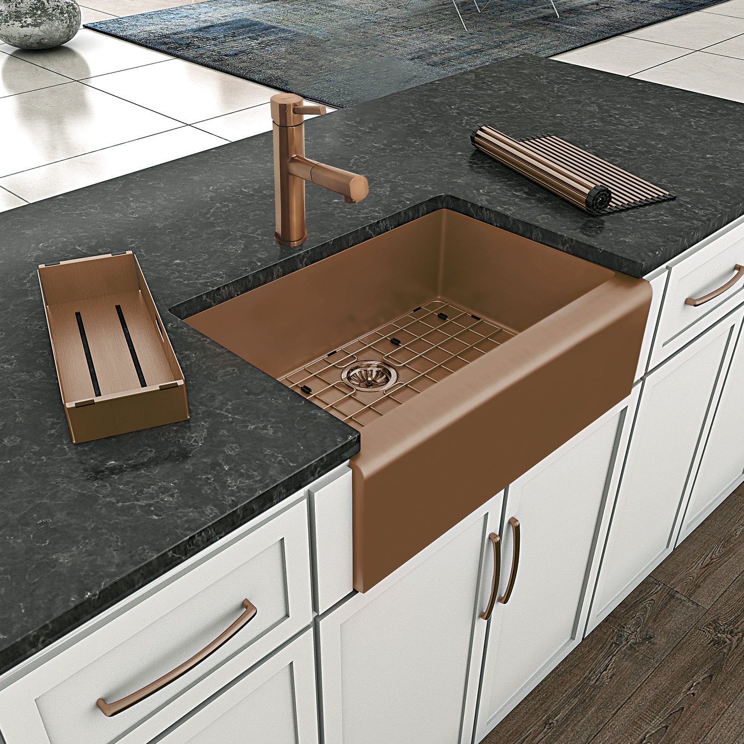 Noah Plus 16 gauge Single Bowl Undermount Sink Set with a seamless customized front Apron