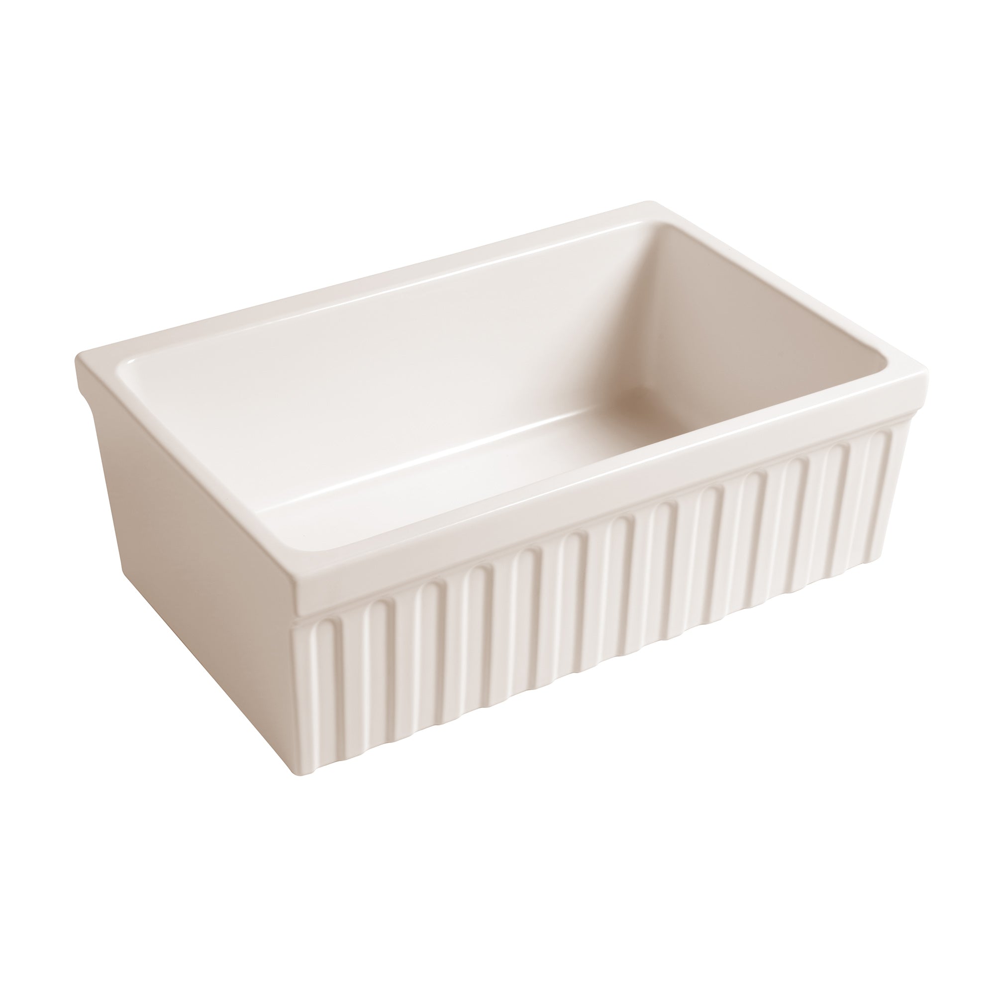 Farmhaus Fireclay Quatro Alcove Reversible Sink with a Fluted Front Apron and Decorative 2 1/2" Lip on One Side and 2" Lip on the Opposite Side