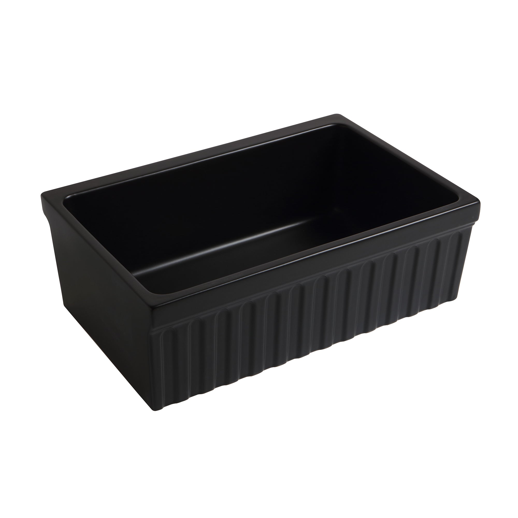 Farmhaus Fireclay Quatro Alcove Reversible Sink with a Fluted Front Apron and Decorative 2 1/2" Lip on One Side and 2" Lip on the Opposite Side