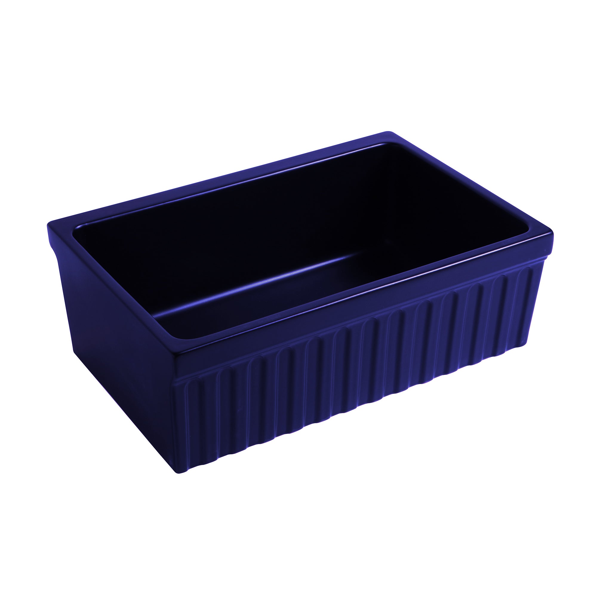 Farmhaus Fireclay Quatro Alcove Reversible Sink with a Fluted Front Apron and Decorative 2 1/2" Lip on One Side and 2" Lip on the Opposite Side