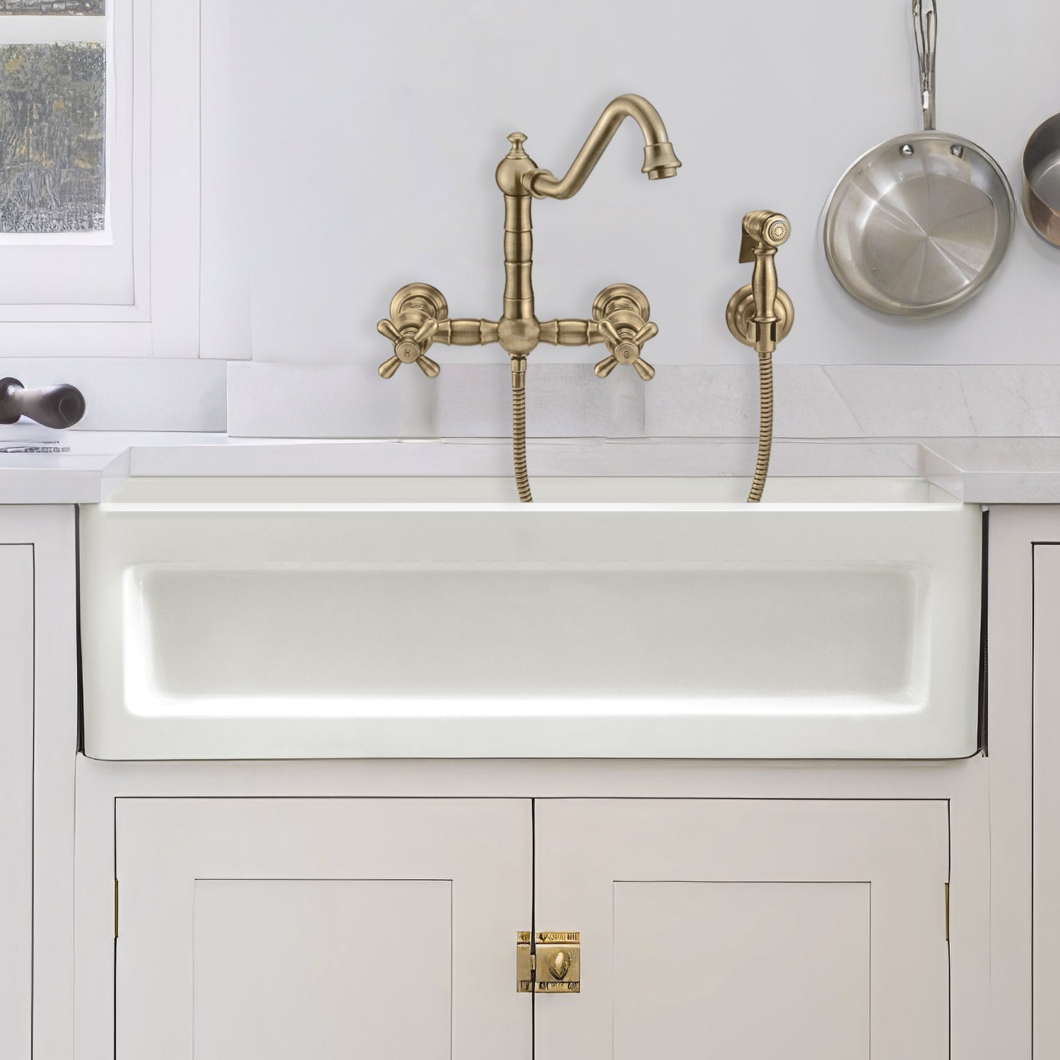 Shakerhaus 33" Reversible Kitchen Fireclay Sink with Shaker Design Front Apron on one Side and an Elegant Beveled Front Apron on the Opposite Side