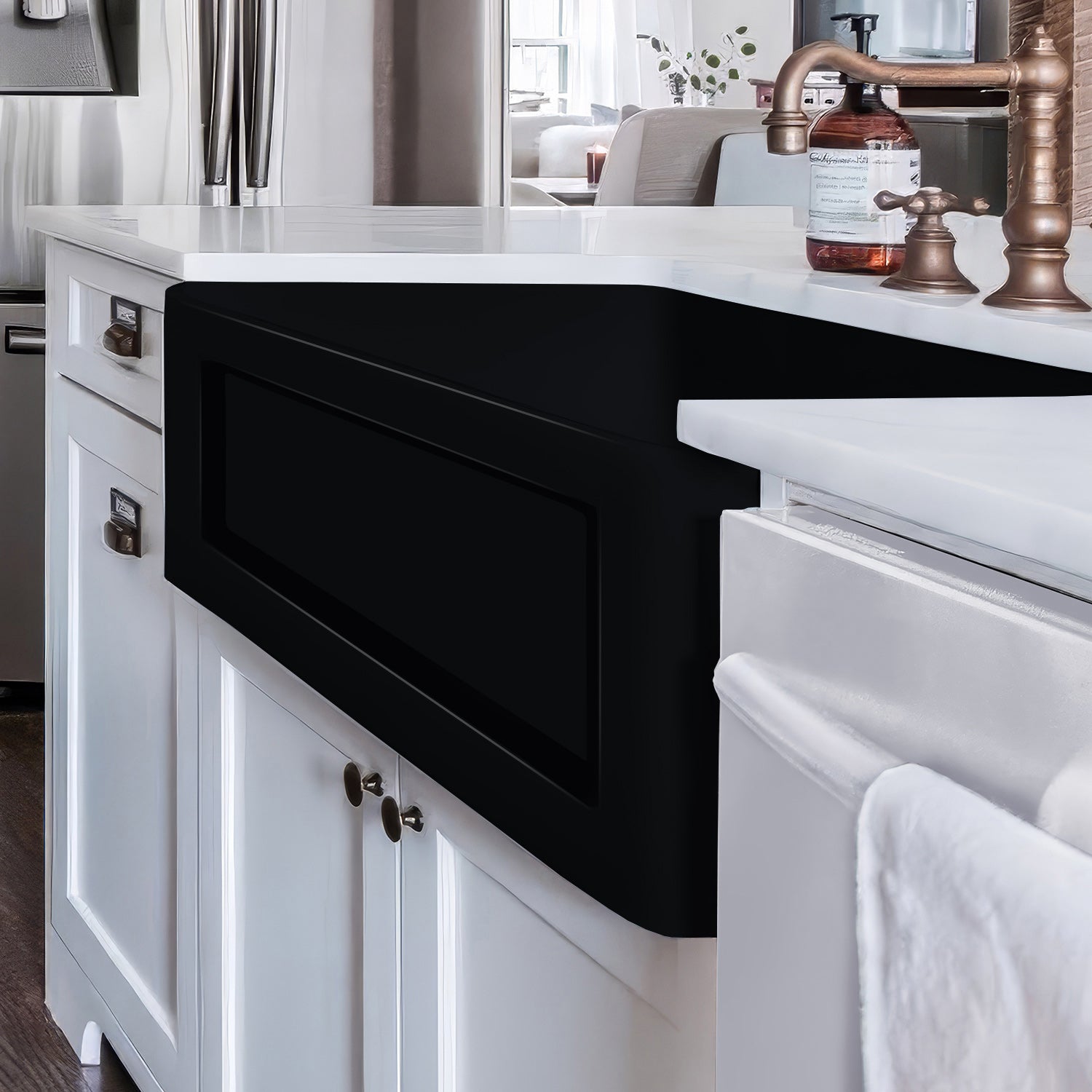 Shakerhaus 33" Reversible Kitchen Fireclay Sink with Shaker Design Front Apron on one Side and an Elegant Beveled Front Apron on the Opposite Side