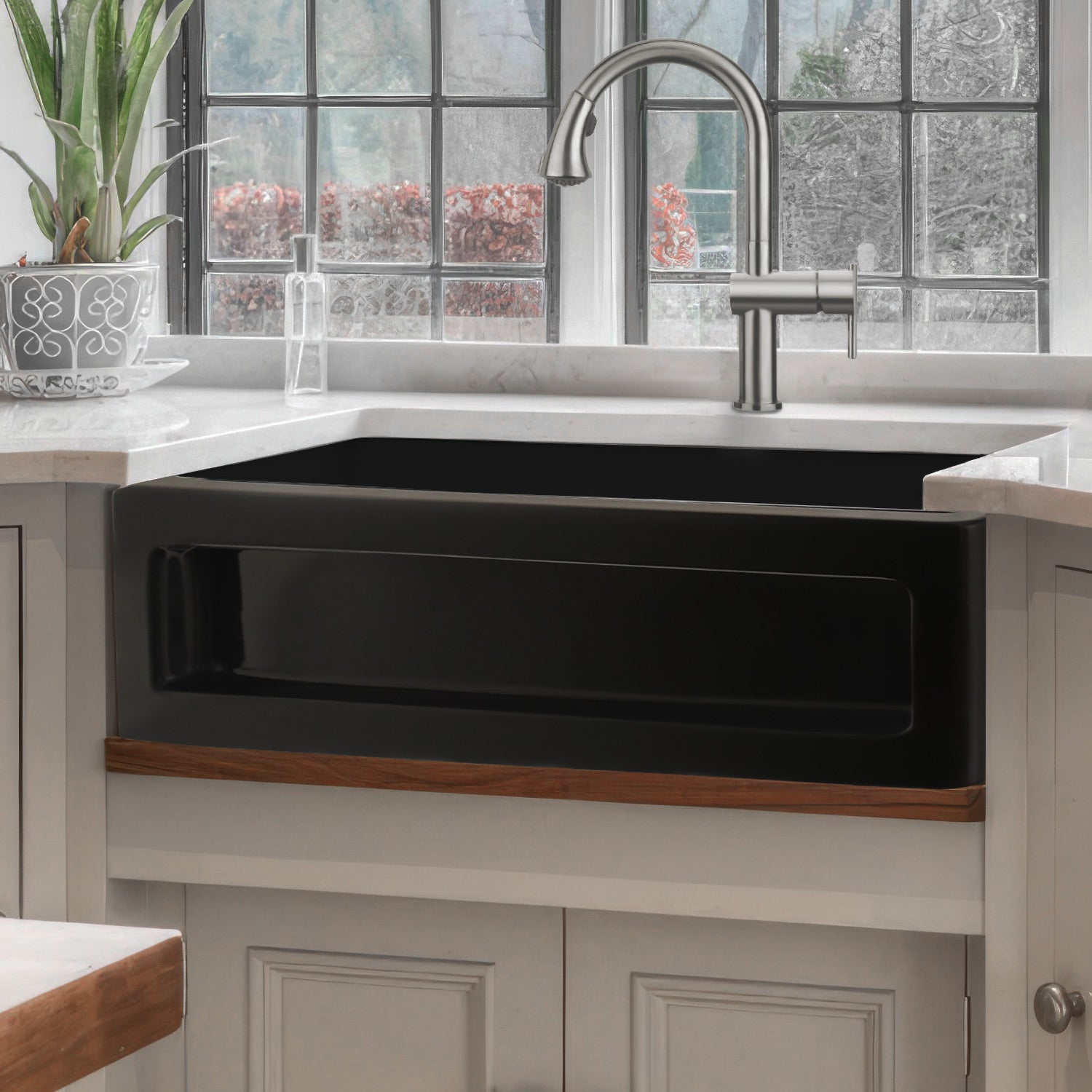Shakerhaus 33" Reversible Kitchen Fireclay Sink with Shaker Design Front Apron on one Side and an Elegant Beveled Front Apron on the Opposite Side