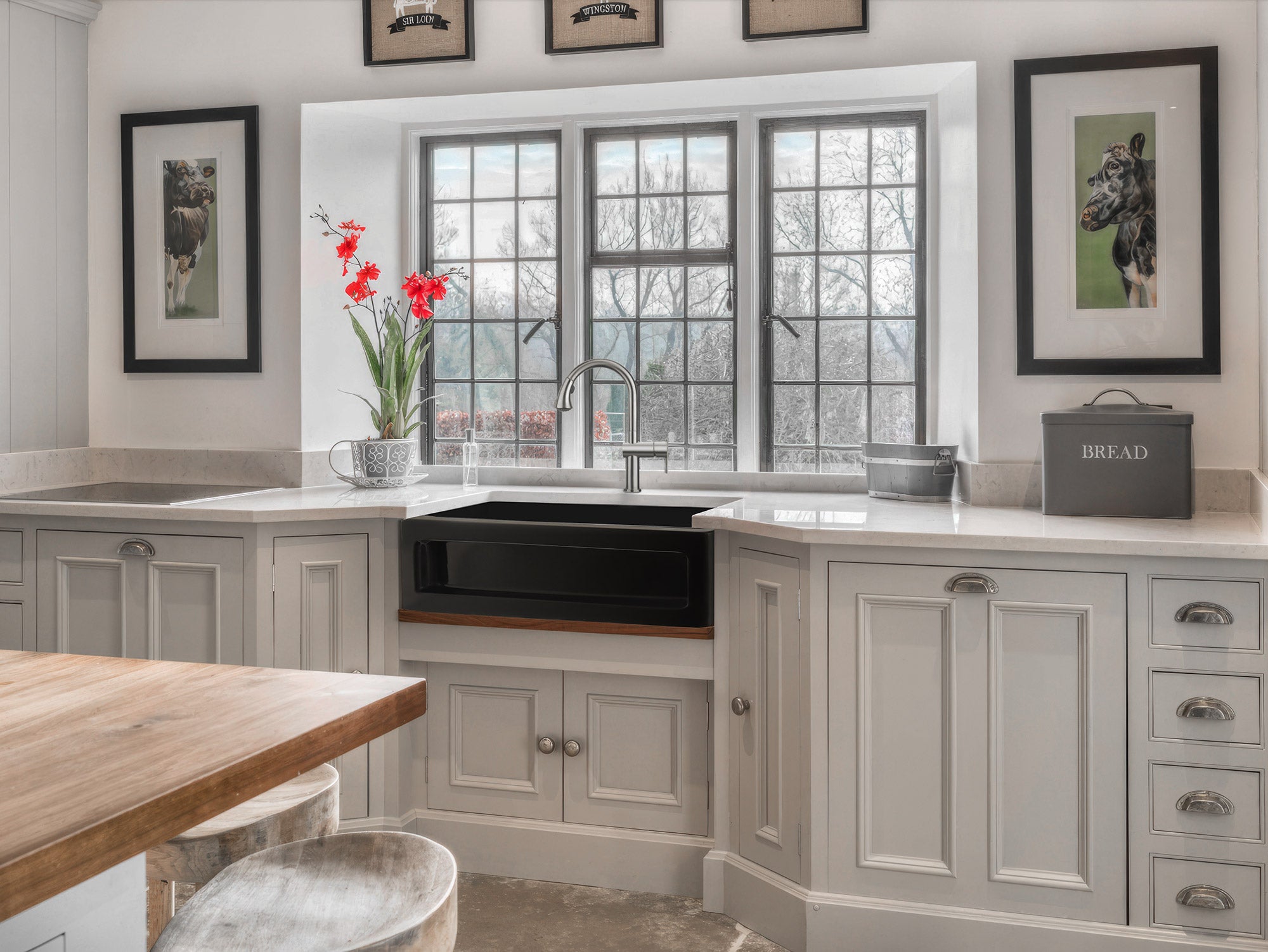 Shakerhaus 33" Reversible Kitchen Fireclay Sink with Shaker Design Front Apron on one Side and an Elegant Beveled Front Apron on the Opposite Side