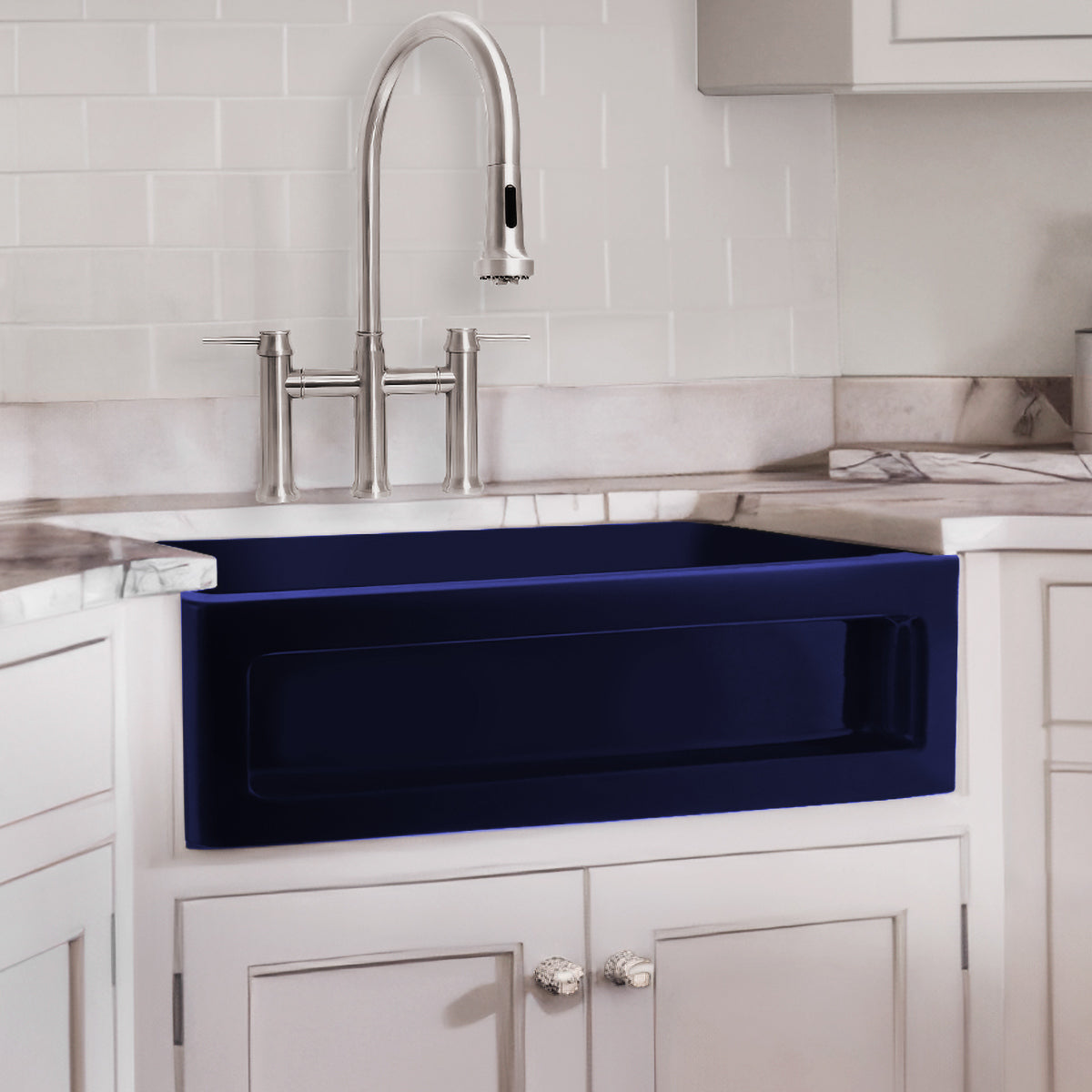 Shakerhaus 33" Reversible Kitchen Fireclay Sink with Shaker Design Front Apron on one Side and an Elegant Beveled Front Apron on the Opposite Side