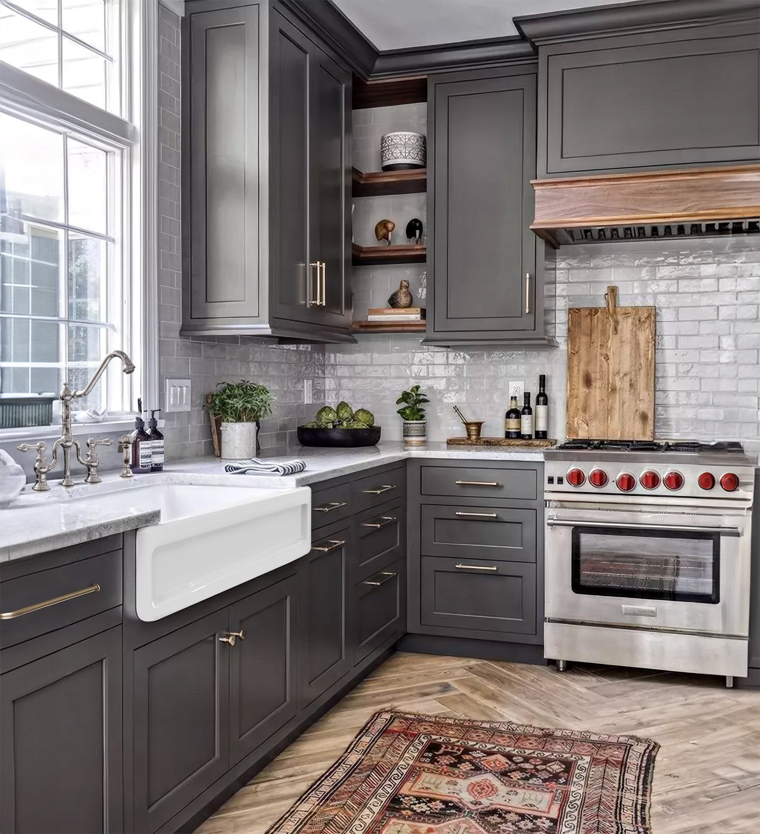 Shakerhaus 33" Reversible Kitchen Fireclay Sink with Shaker Design Front Apron on one Side and an Elegant Beveled Front Apron on the Opposite Side
