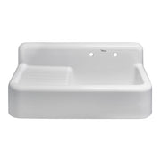 Heritage Front Apron Single Bowl Fireclay Sink with Integral Drainboard and High Backsplash