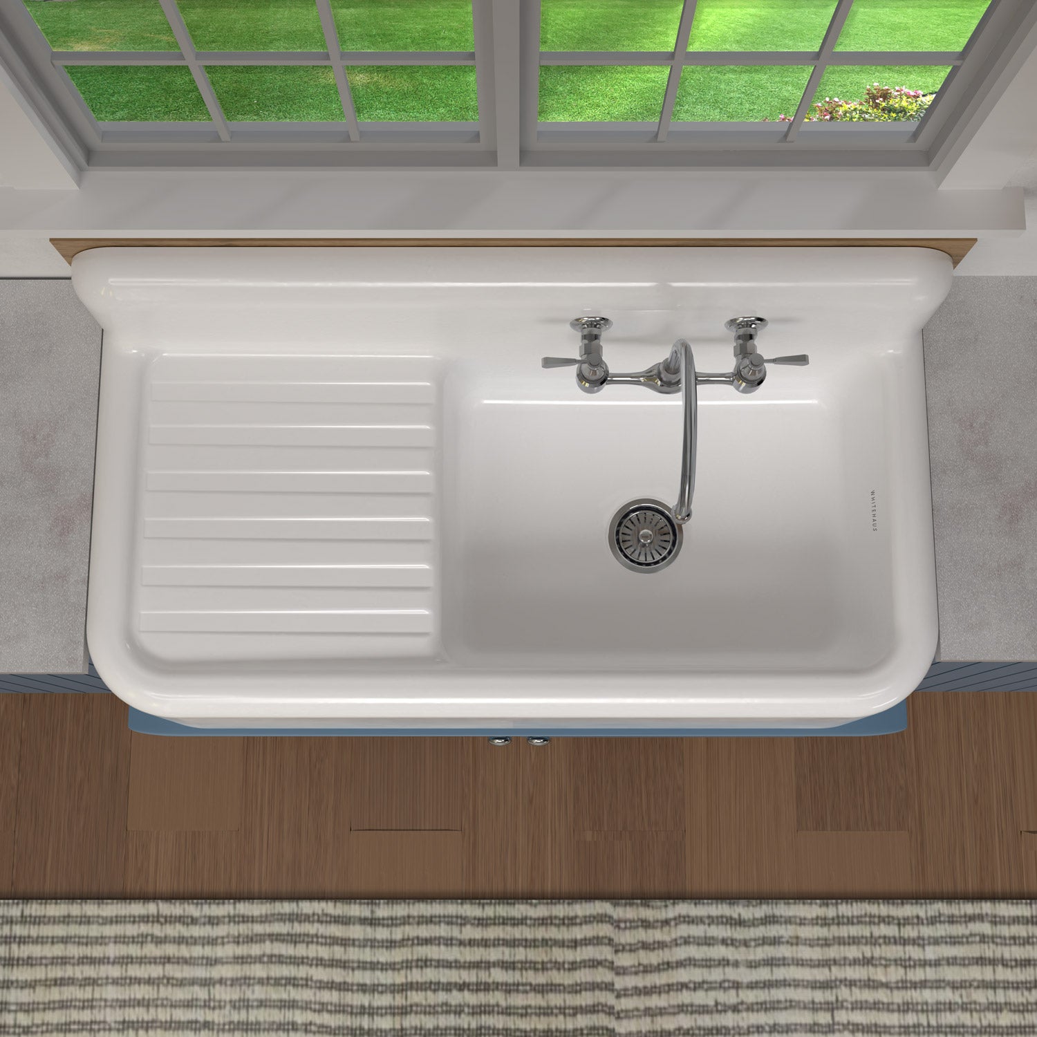 Heritage Front Apron Single Bowl Fireclay Sink with Integral Drainboard and High Backsplash
