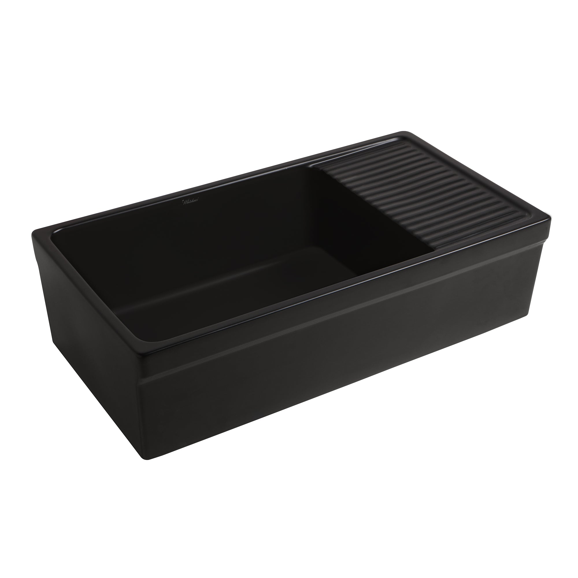Farmhaus Fireclay Quatro Alcove Large Reversible Sink with Integral Drainboard and Decorative 2 ½" Lip on Both Sides