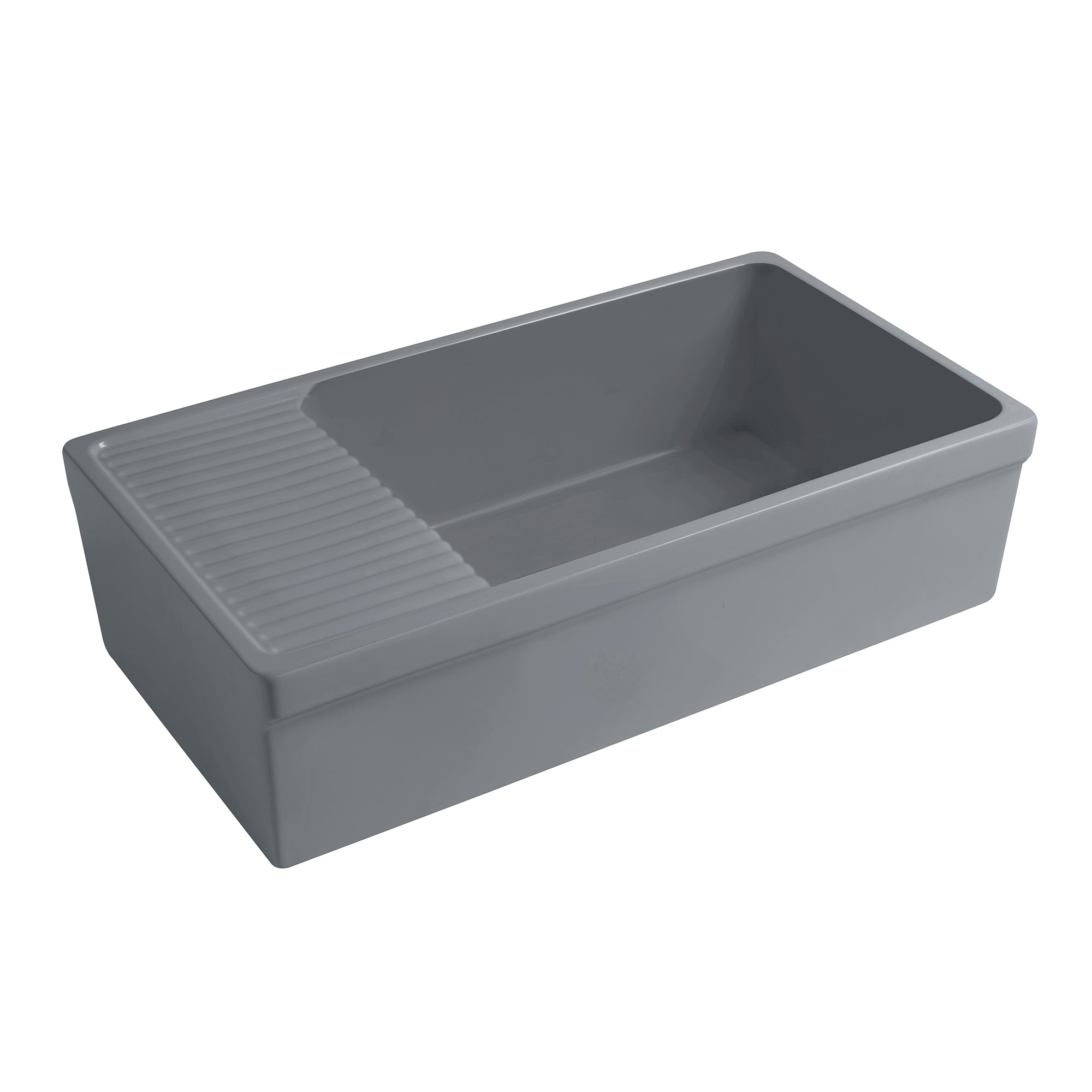 Farmhaus Fireclay Quatro Alcove Large Reversible Sink with Integral Drainboard and Decorative 2 ½" Lip on Both Sides