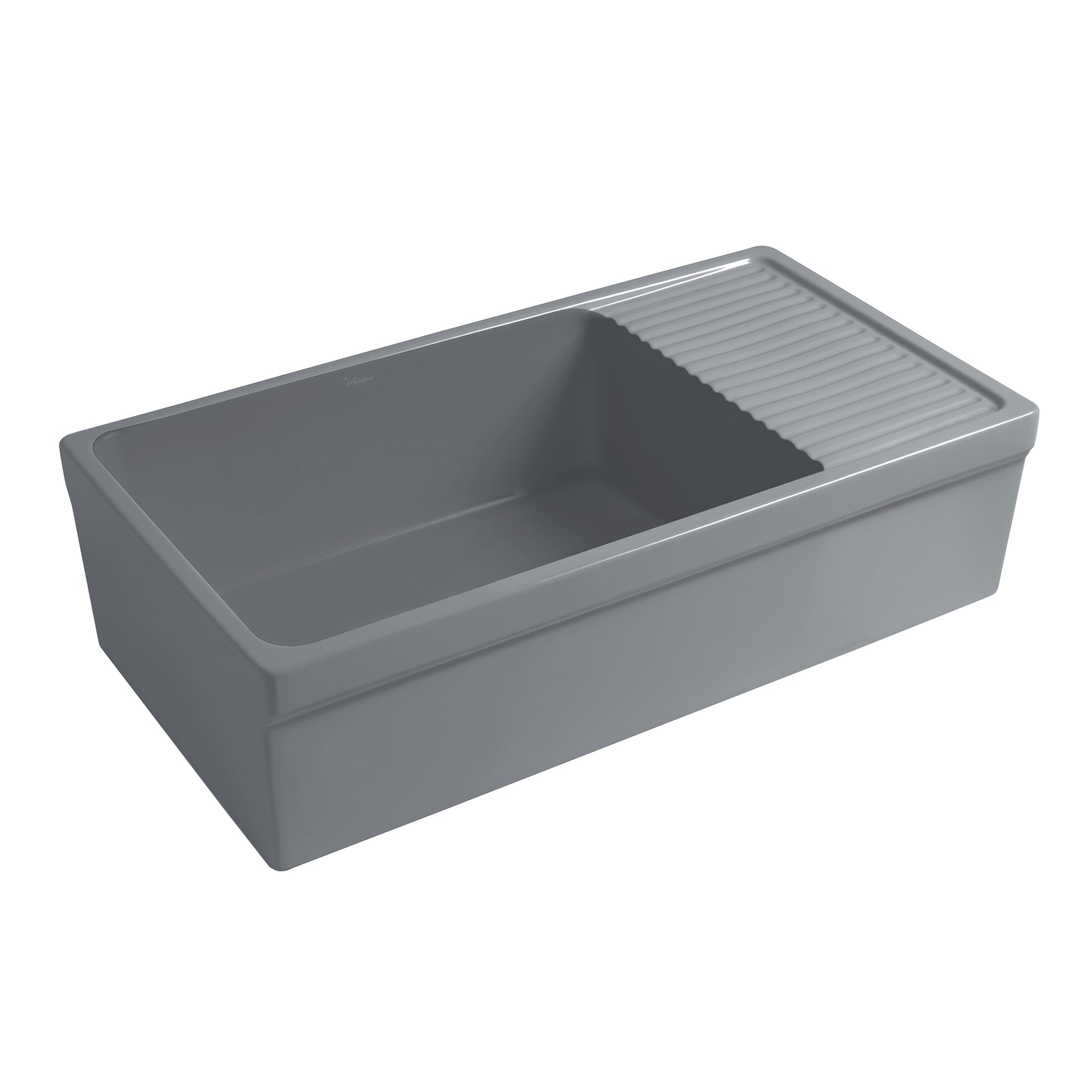 Farmhaus Fireclay Quatro Alcove Large Reversible Sink with Integral Drainboard and Decorative 2 ½" Lip on Both Sides