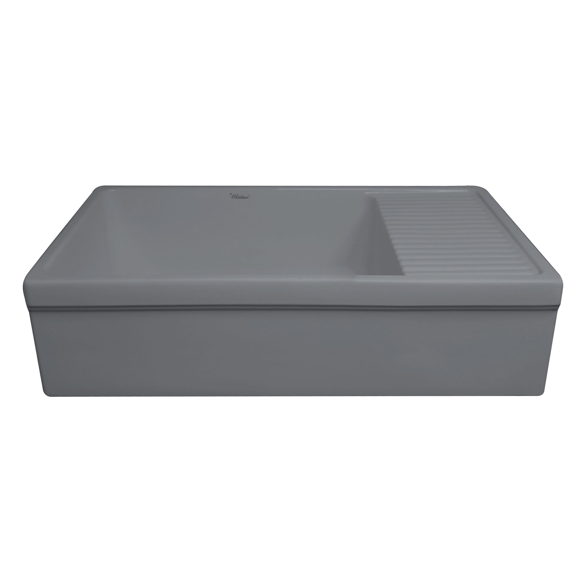 Farmhaus Fireclay Quatro Alcove Large Reversible Sink with Integral Drainboard and Decorative 2 ½" Lip on Both Sides