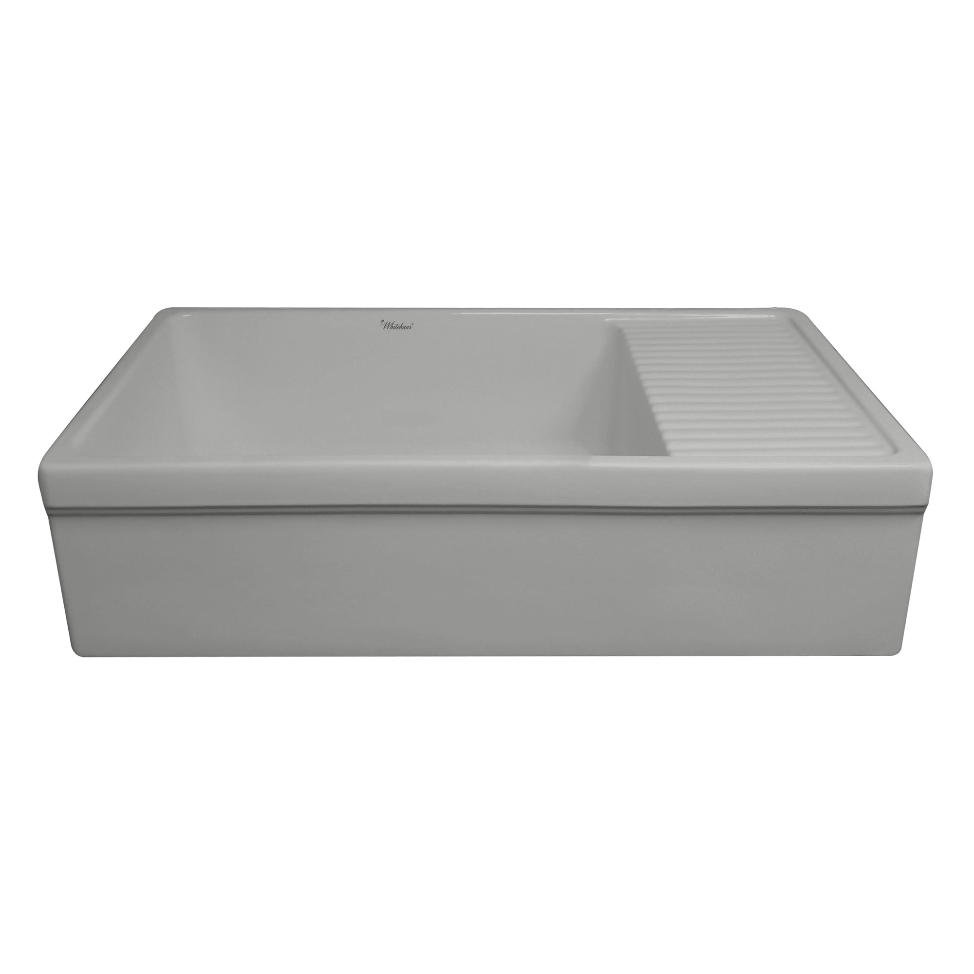 Farmhaus Quatro Alcove Large Reversible Matte Fireclay Kitchen Sink with  Integral Drainboard and a Decorative 2 ½" Lip Front Apron on Both Sides