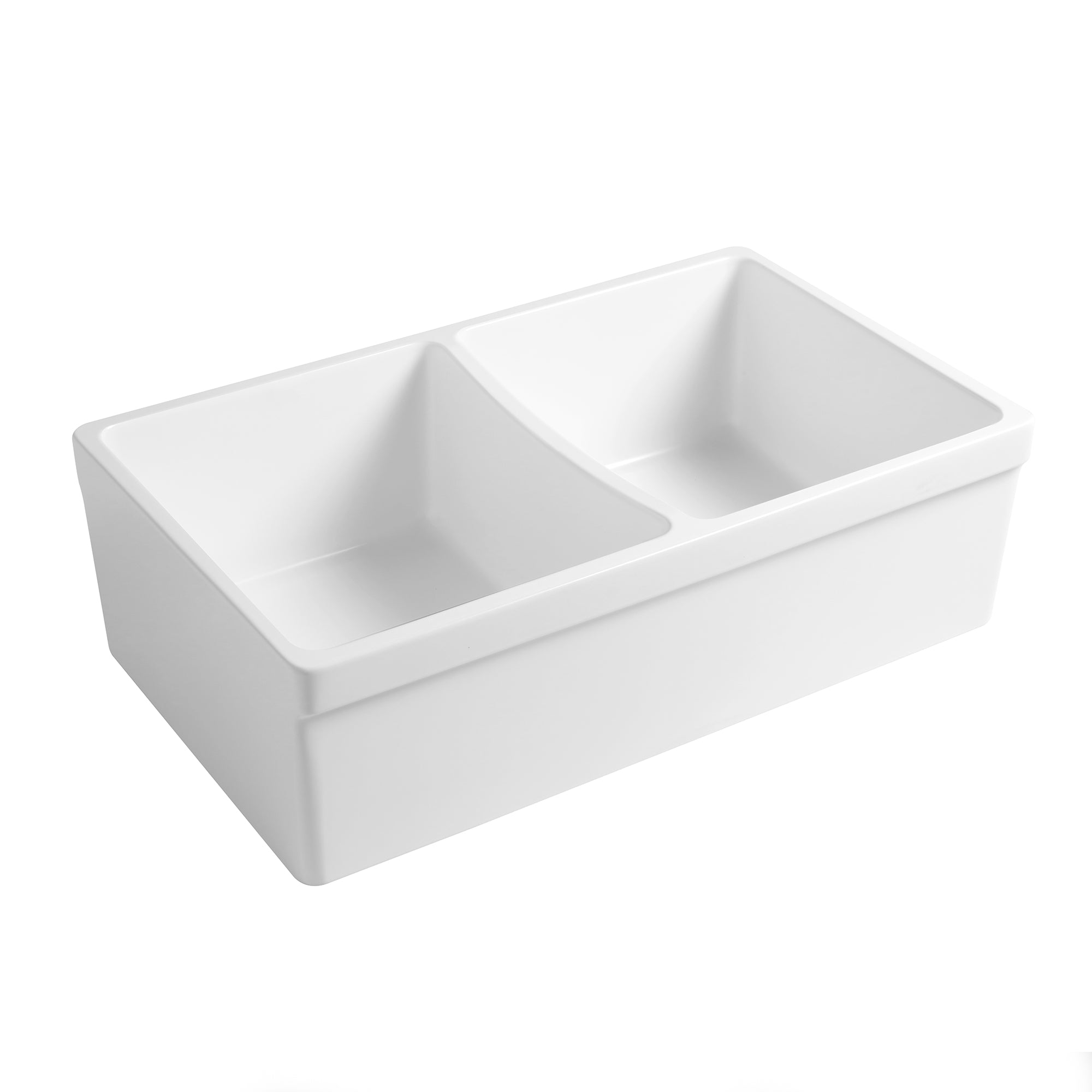 Farmhaus Quatro Alcove Reversible Matte Double Bowl  Fireclay Kitchen Sink with Fluted  2" Lip Front Apron on one Side and a 2 ½" Lip Plain on the Opposite Side