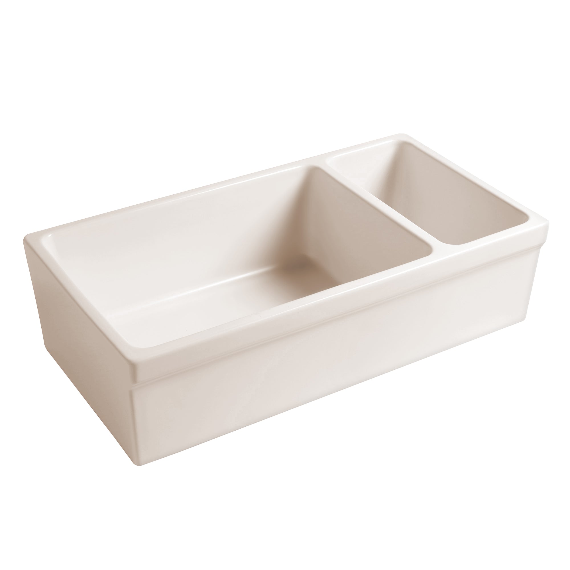 Farmhaus Fireclay Quatro Alcove Large Reversible Sink and Small Bowl with Decorative 2 ½" Lip on Both Sides
