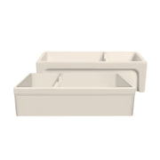 Glencove Fireclay 42" Large Double Bowl  Reversible Sink with an Elegant Beveled Front Apron on One Side and a Decorative Lip on the Opposite Side