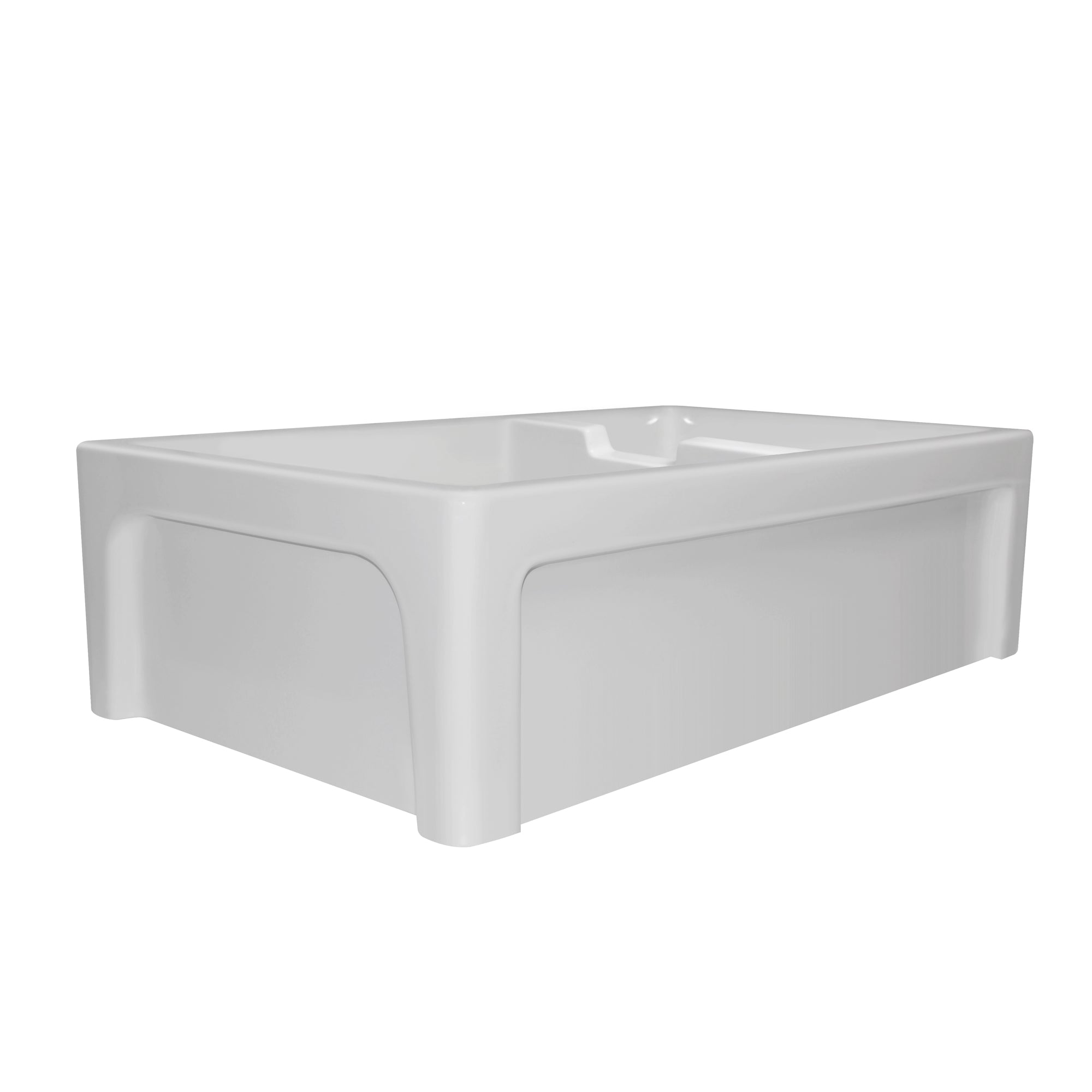 Glencove Fireclay 42" Large Double Bowl  Reversible Sink with an Elegant Beveled Front Apron on One Side and a Decorative Lip on the Opposite Side