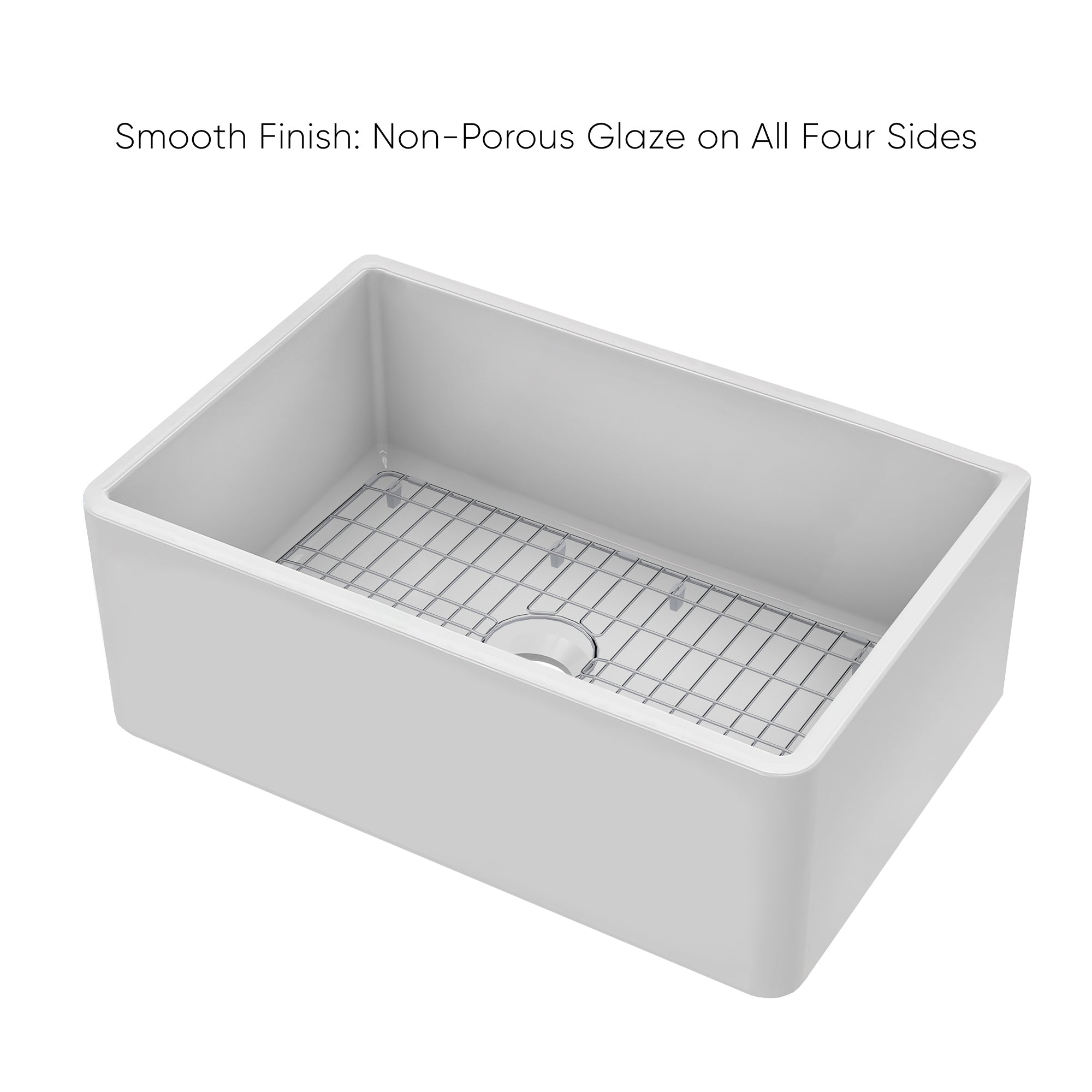 Whitehaus Collection 27" Reversible Single Bowl Fireclay Kitchen Sink with Grid: Three Edge Frame, Plain Front Apron