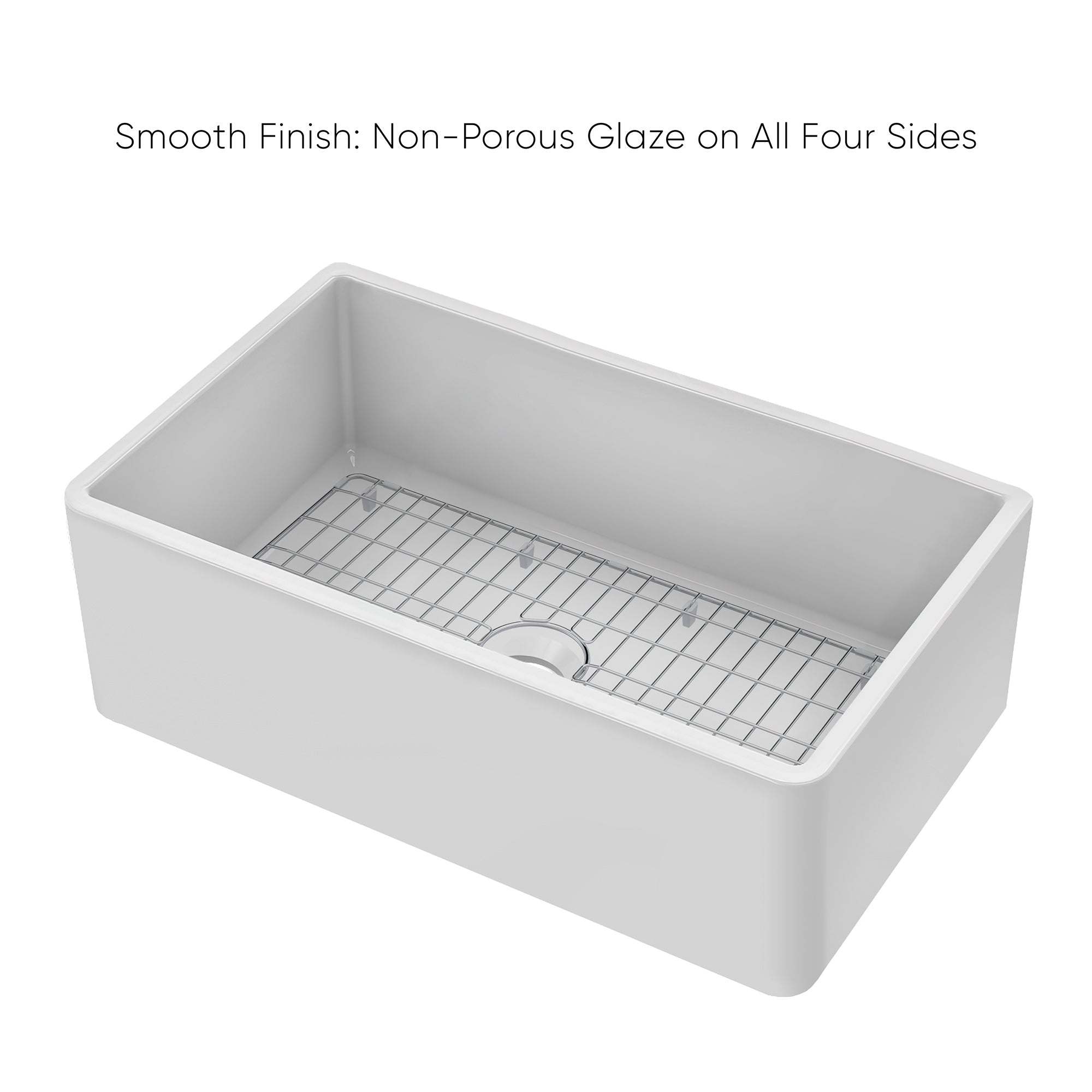 Whitehaus Collection 30" Reversible Single Bowl Fireclay Kitchen Sink with Grid: Three Edge Frame, Plain Front Apron