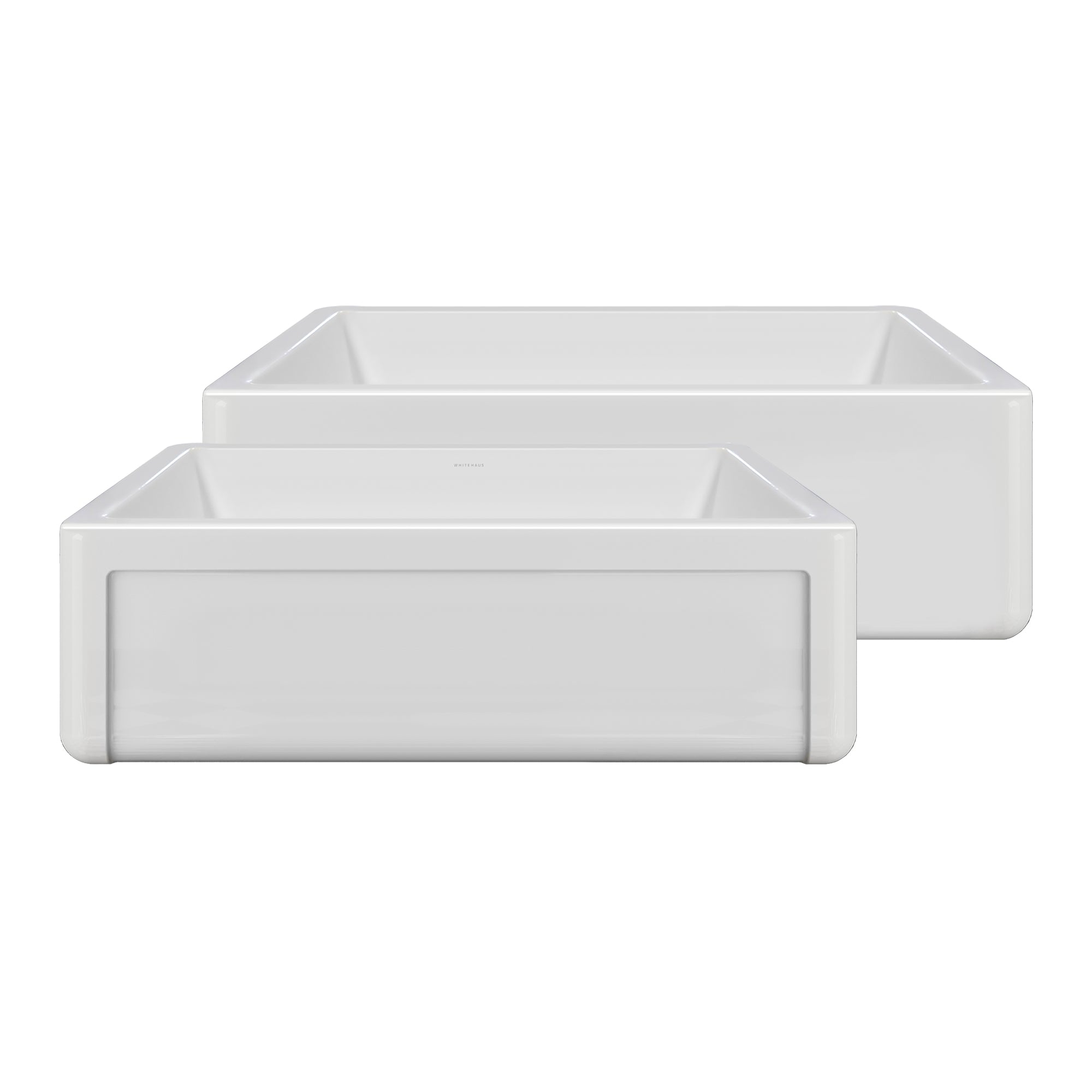 Whitehaus Collection 33" Reversible Single Bowl Fireclay Kitchen Sink with Grid: Three Edge Frame, Plain Front Apron
