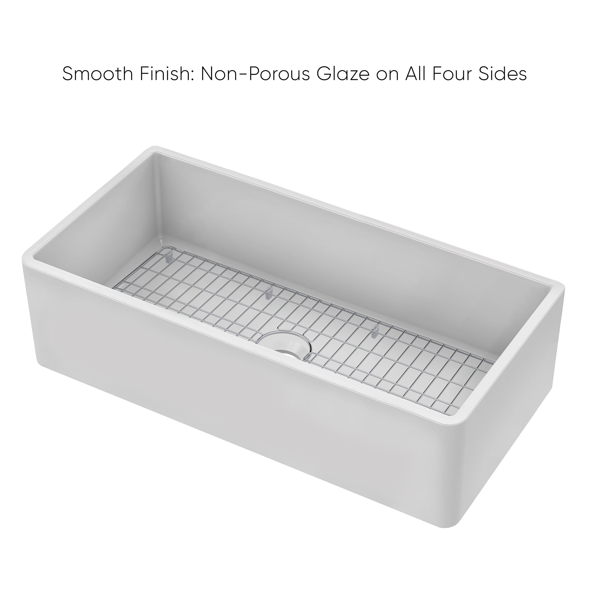 Whitehaus Collection 36" Reversible Single Bowl Fireclay Kitchen Sink with Grid: Three Edge Frame, Plain Front Apron