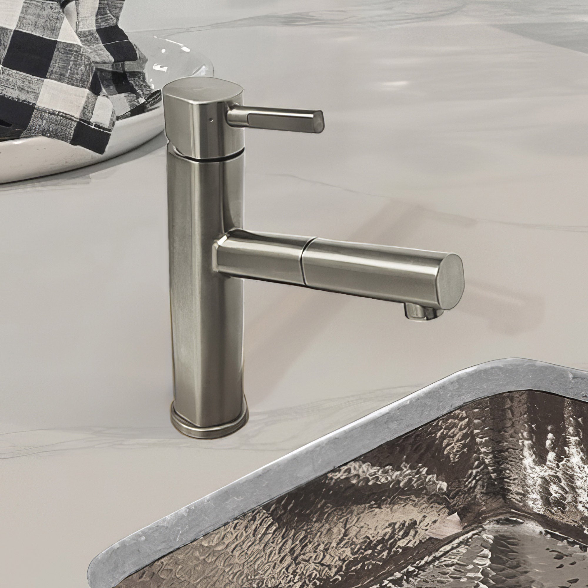 Waterhaus Lead-Free Solid Stainless Steel, Single Hole, Single Lever Kitchen Faucet with Pull-out Spray Head