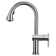Waterhaus Lead Free, Solid Stainless Steel Single-Hole Faucet with Gooseneck Swivel Spout Pull Down Spray Head and Solid Lever Handle