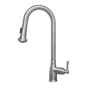 Waterhaus Lead Free Solid Stainless Steel Single-Hole Faucet with Gooseneck Swivel Spout, Pull Down Spray Head and Solid Lever Handle