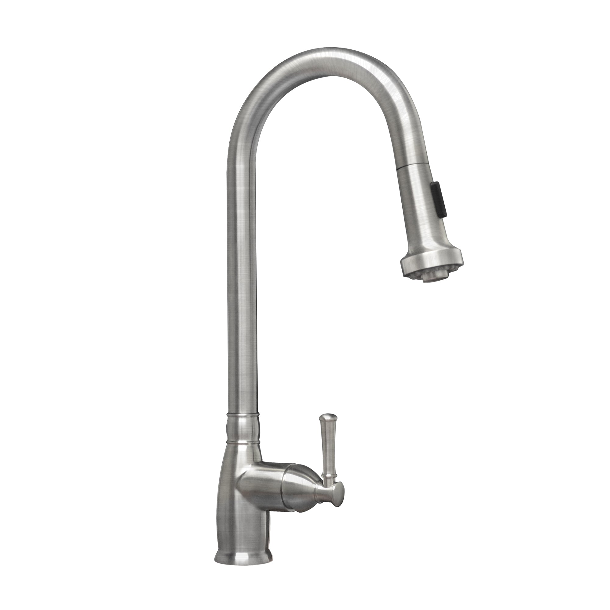 Waterhaus Lead Free Solid Stainless Steel Single-Hole Faucet with Gooseneck Swivel Spout, Pull Down Spray Head and Solid Lever Handle