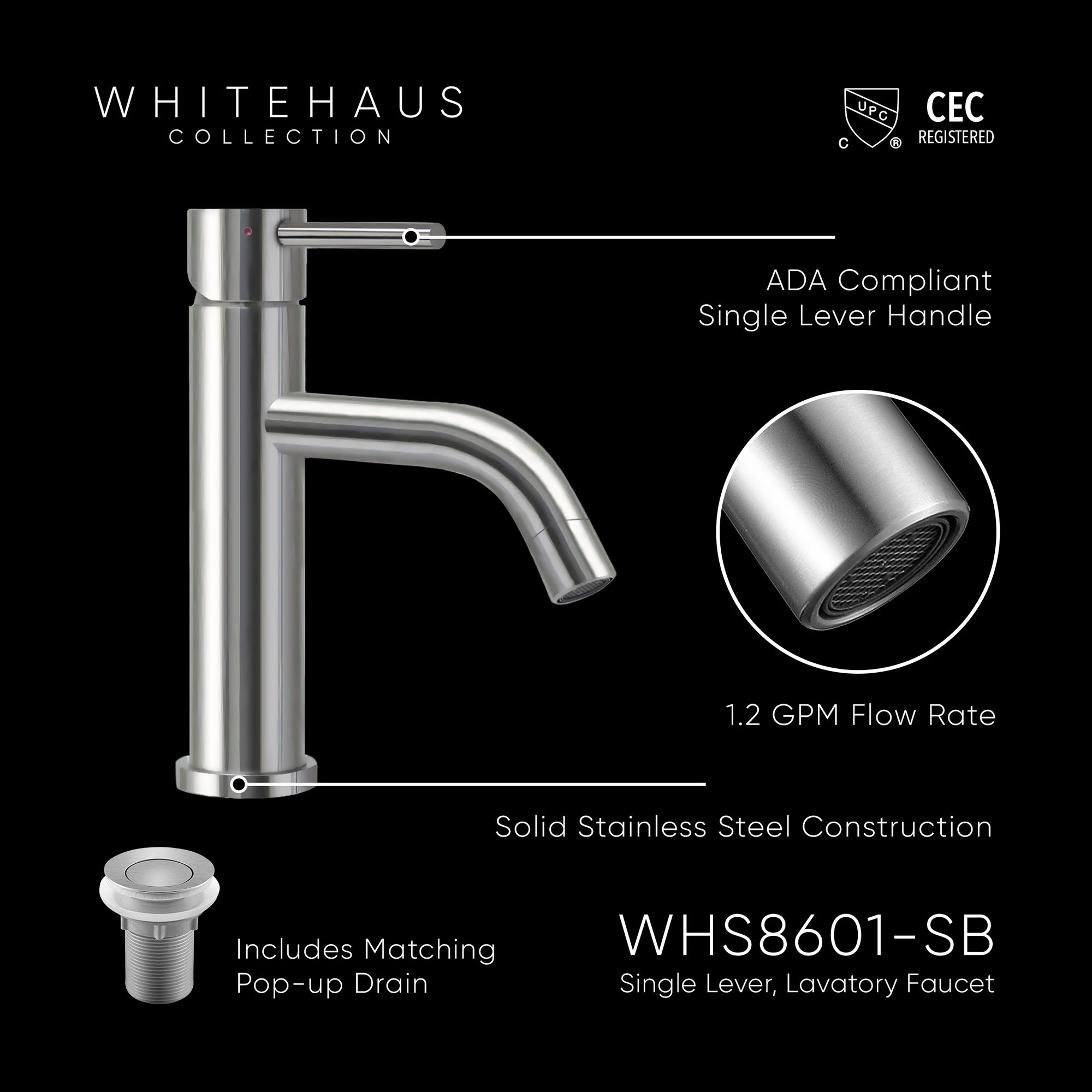 Waterhaus Lead-Free Solid Stainless Steel Single lever Elevated Lavatory Faucet