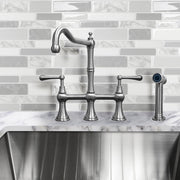 Waterhaus Lead-Free Solid Stainless Steel Bridge Faucet with a Traditional Spout, Lever Handles and Side Spray
