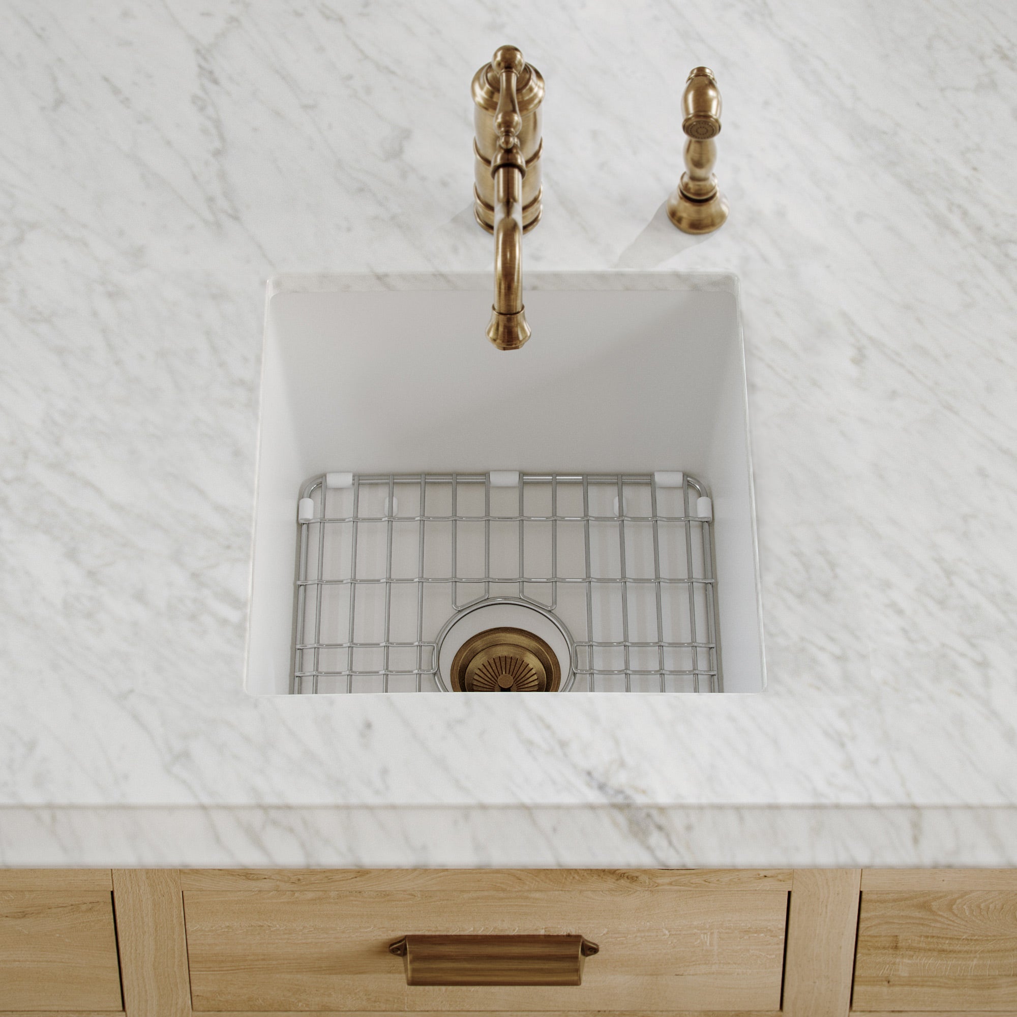 Whitehaus Collection Undermount/Drop-in Fireclay Kitchen Sinks, Stainless Steel Grid Included