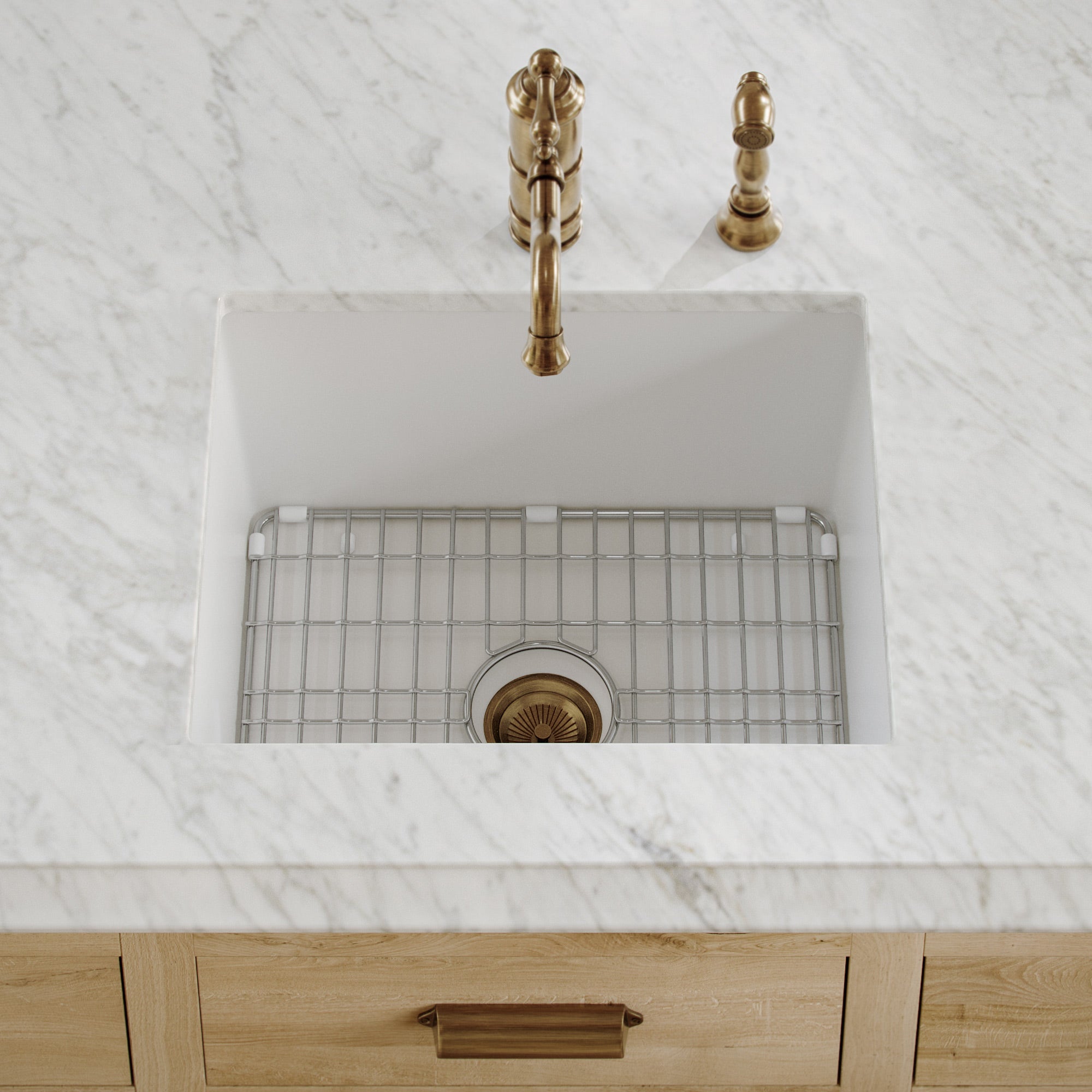 Whitehaus Collection Undermount/Drop-in Fireclay Kitchen Sinks, Stainless Steel Grid Included