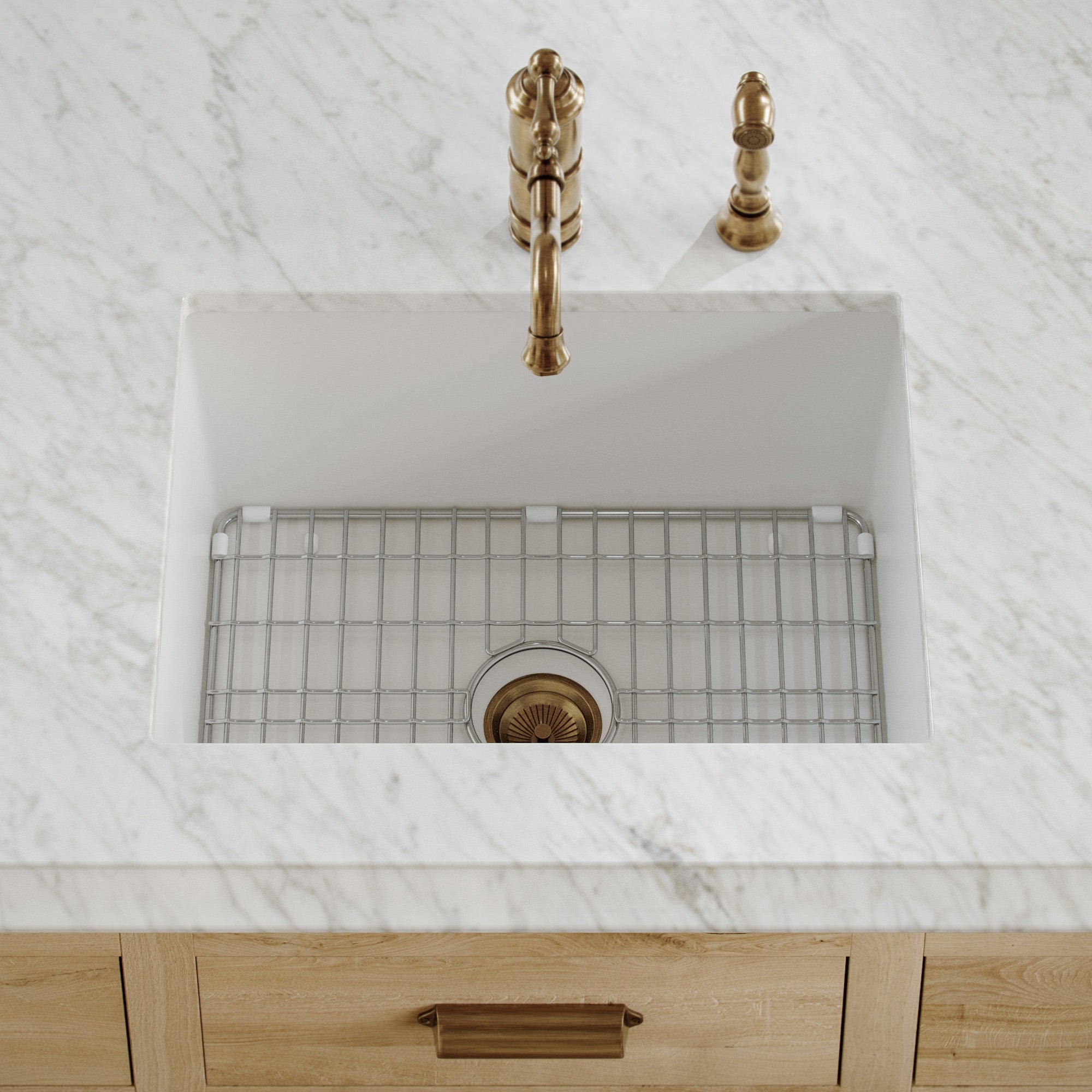 Whitehaus Collection Undermount/Drop-in Fireclay Kitchen Sinks, Stainless Steel Grid Included