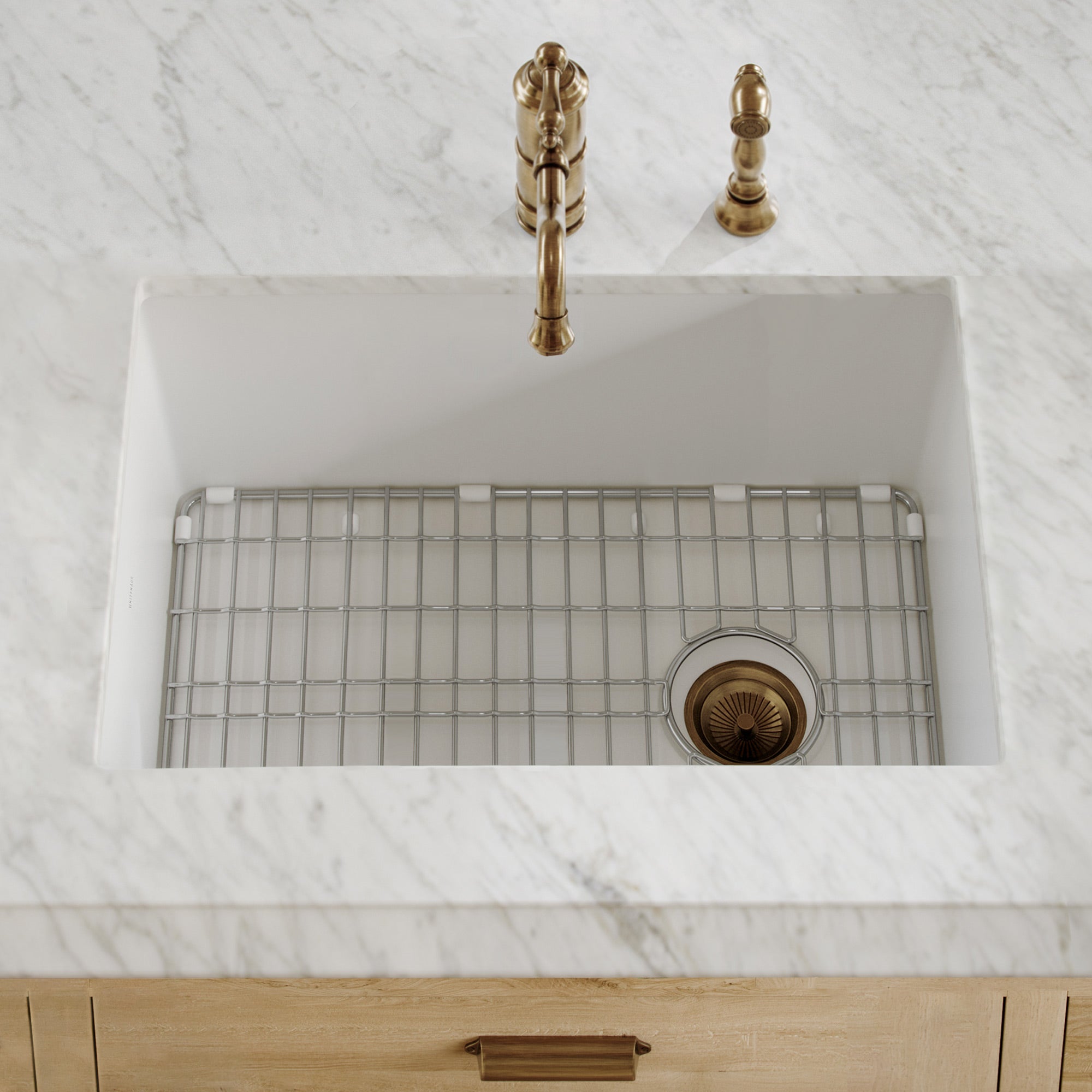 Whitehaus Collection Undermount/Drop-in Fireclay Kitchen Sinks, Stainless Steel Grid Included